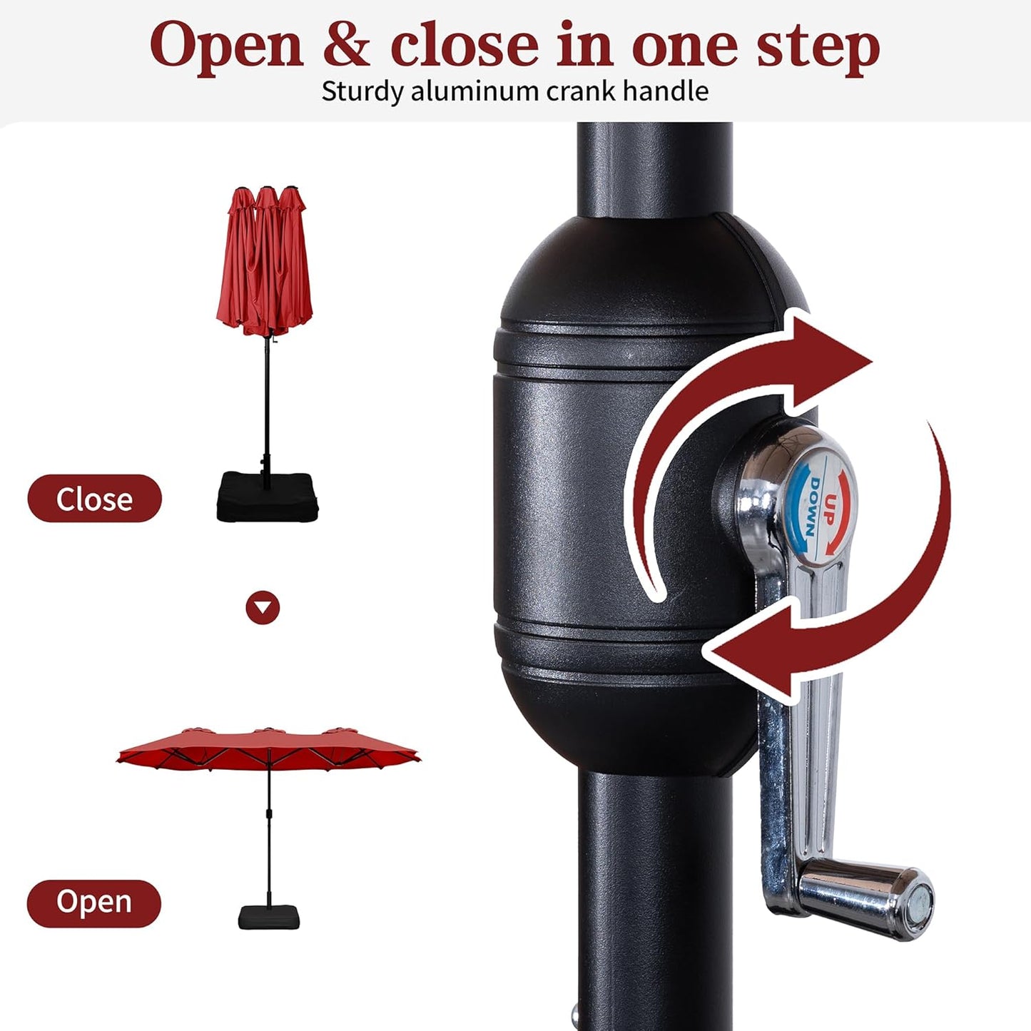 Vongrasig 15FT Large Patio Umbrella with Base Included, Outdoor Double sided Umbrellas with Crank Handle, Rectangle Table Umbrella for Pool Lawn Garden Market