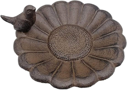 Comfy Hour Spring is Here Collection 7" Cast Iron Birdfeeder Birdbath Outdoor Garden, Brown