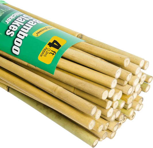 1/2" D 4 Feet Bamboo Stakes 50 Pack, Thicker Heavy-Duty Plant Stakes, Natural Garden Stakes for Bean, Tomato, Bean, Flowers,Trees Potted and Climbing Plant Support