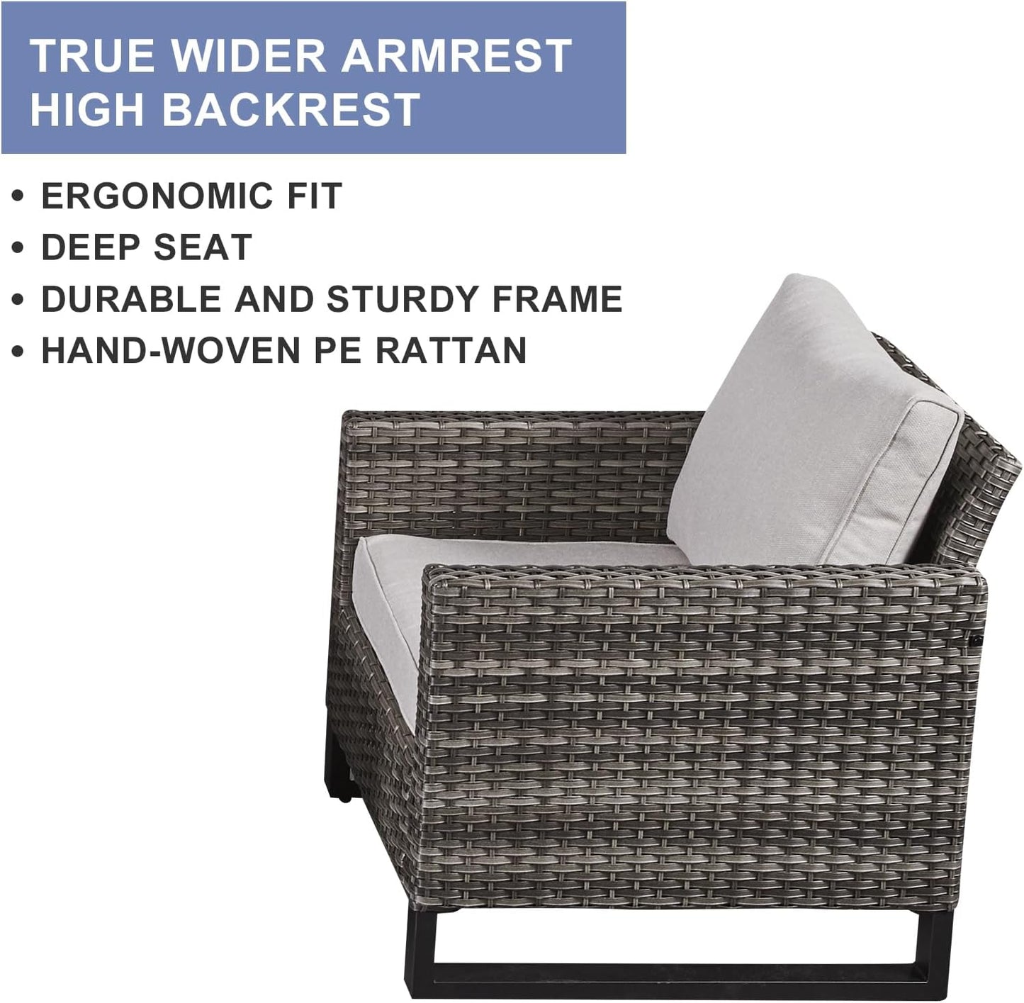 HUMMUH Outdoor Chairs PE Wicker Patio Dining Chairs Set of 2 High Back Metal Frame Porch Chairs with 4 inch Seat Cushions