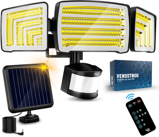 Solar Motion Sensor Flood Lights Outdoor - 4000LM 4 Lighting Modes, 72FT Sensing Distance, Split 3000mAh Solar Panel, IP65 Waterproof Security Lights with Remote for Porch Yard Patio Garage