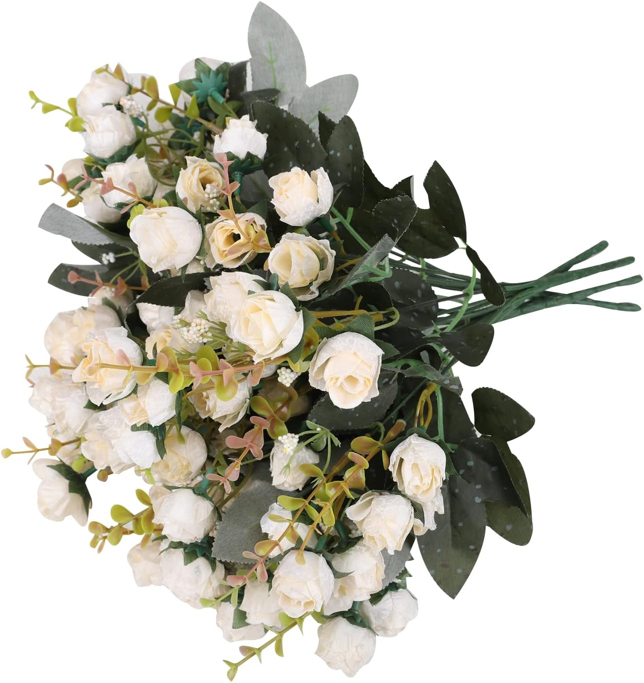 Duovlo 7 Branch 21 Mini Rose Heads Artificial Flowers Bouquet Wedding Home Office Decor,Pack of 4 (4, Champagne)