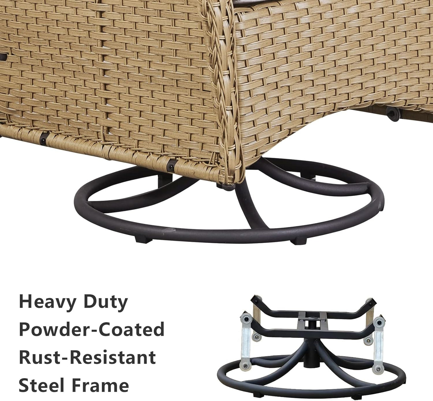 HUMMUH Swivel Patio Chair 3 Piece PE Wicker Patio Furniture Set with Rocking Chairs and Side Table Outdoor Bistro Set for Porch,Garden,Deck,Poolside