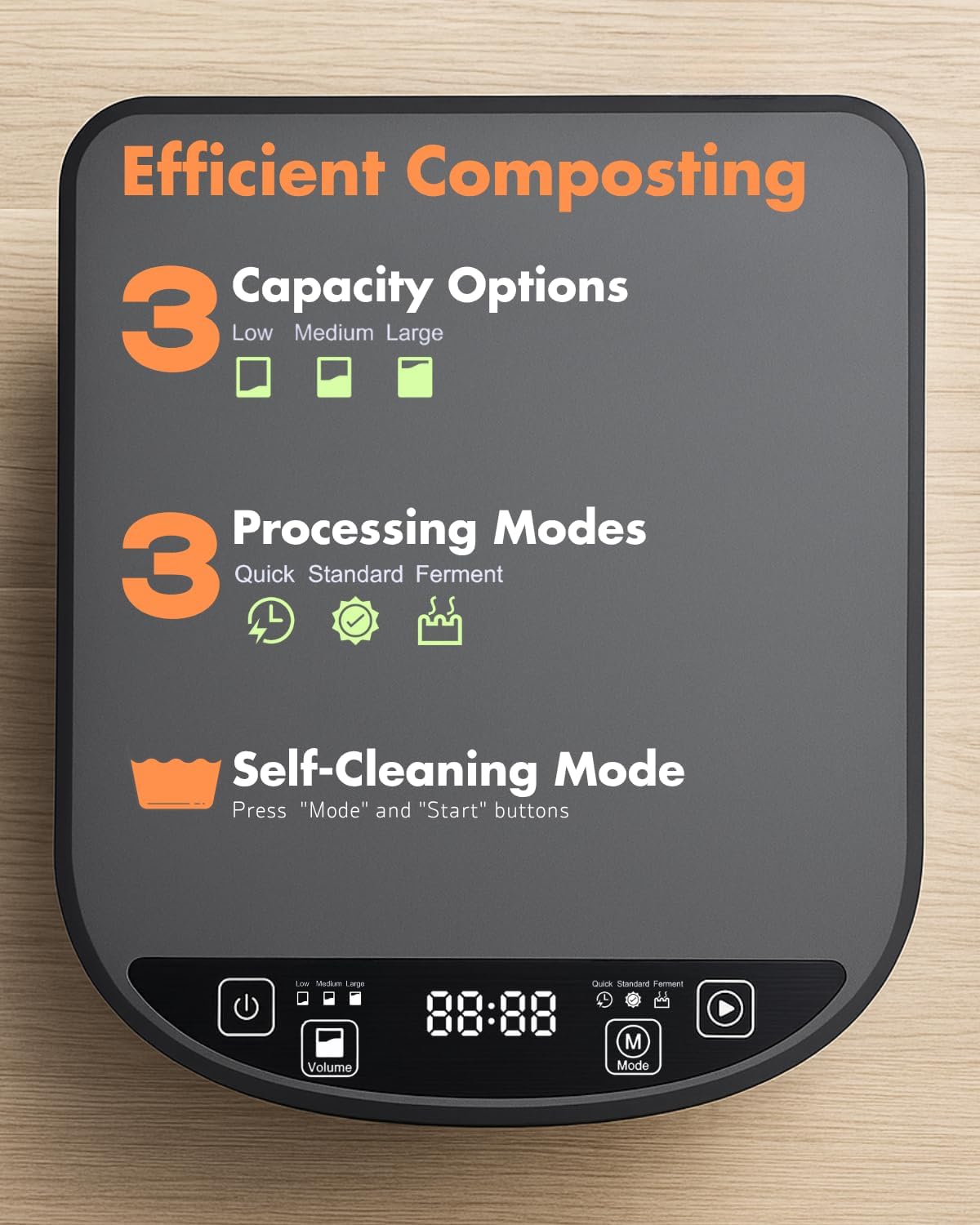 Electric Composter for Kitchen, Compost Bin - 4L Large Capacity, 3 Processing Modes, 3 Capacity Options, 2 Carbon Filters, Auto-Cleaning Auto-Drying (Black)