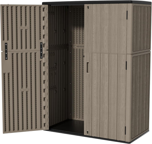 HOMSPARK 47 Cu.Ft Outdoor Storage Shed Weather Resistant, Multi Functional | Double-Wall Resin Storage Sheds & Outdoor Storage Box Waterproof for Backyard Garden Patio Lawn (Brown)