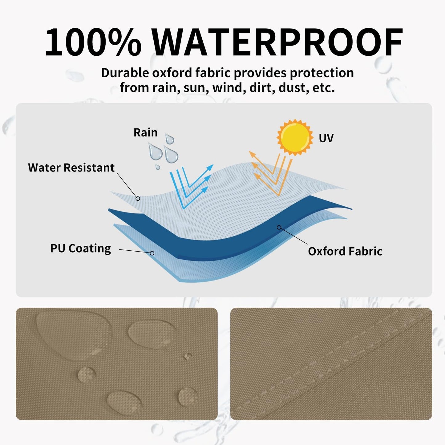 Easy-Going Stand-Up Patio Heater Cover with Zipper and Storage Bag, Waterproof Outdoor Heater Cover Dustproof, UV-Resisant, Wind-Resistant (95" H x 34" D x 19" B, Camel)