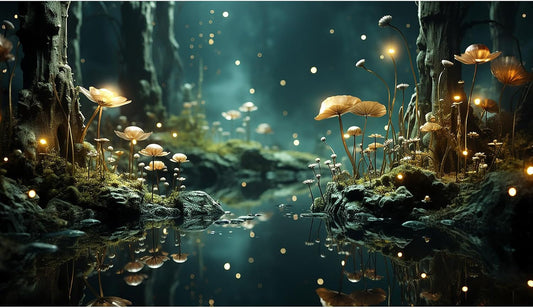 Fantasy Aquarium Background Rock Flowers Tranquil Water Scene Terrarium Backdrop Fantasy Lights Fish Tank Background Reptile Habitat Backdrop Aquarium Poster Wallpaper Decor Vinyl 30x18in