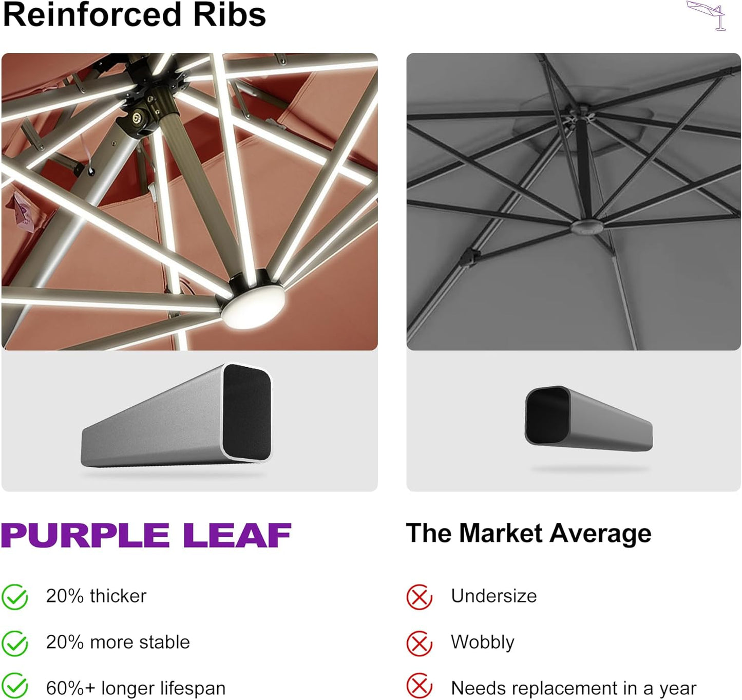 PURPLE LEAF 11ft Solar powered LED Patio Umbrella Outdoor Round Umbrellas Large Cantilever Umbrella with LED lights Windproof Offset Umbrellas Sun Umbrella for Garden Deck Pool Patio, Brick Red