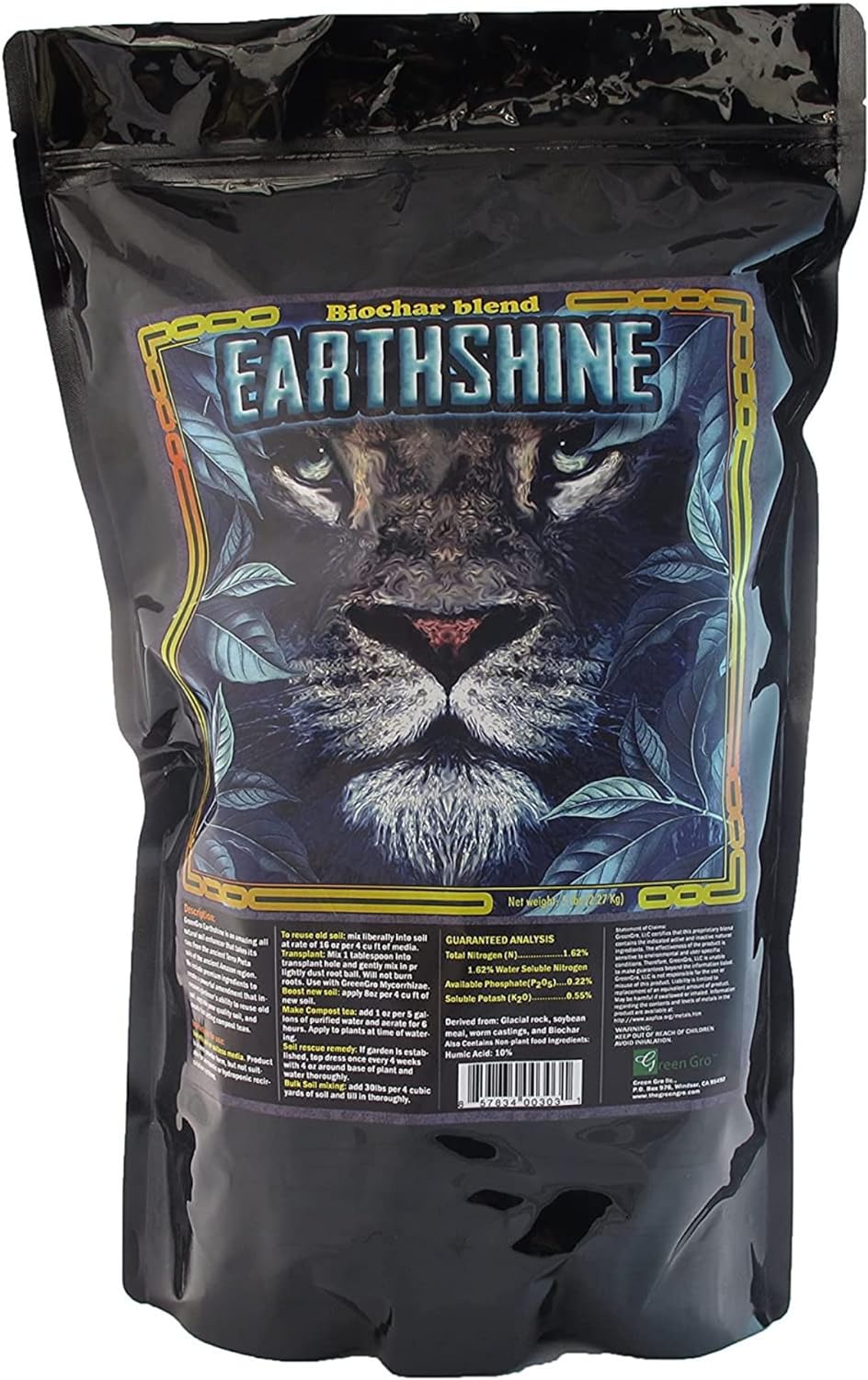 GreenGro Earthshine - Biochar & Humic Acid Blend/Activated Charcoal/Sequesters Carbon/Organic Soil Booster, Top Soil, Plant Food/Compost Tea Accelerator/Derived from Worm Castings / 5lb