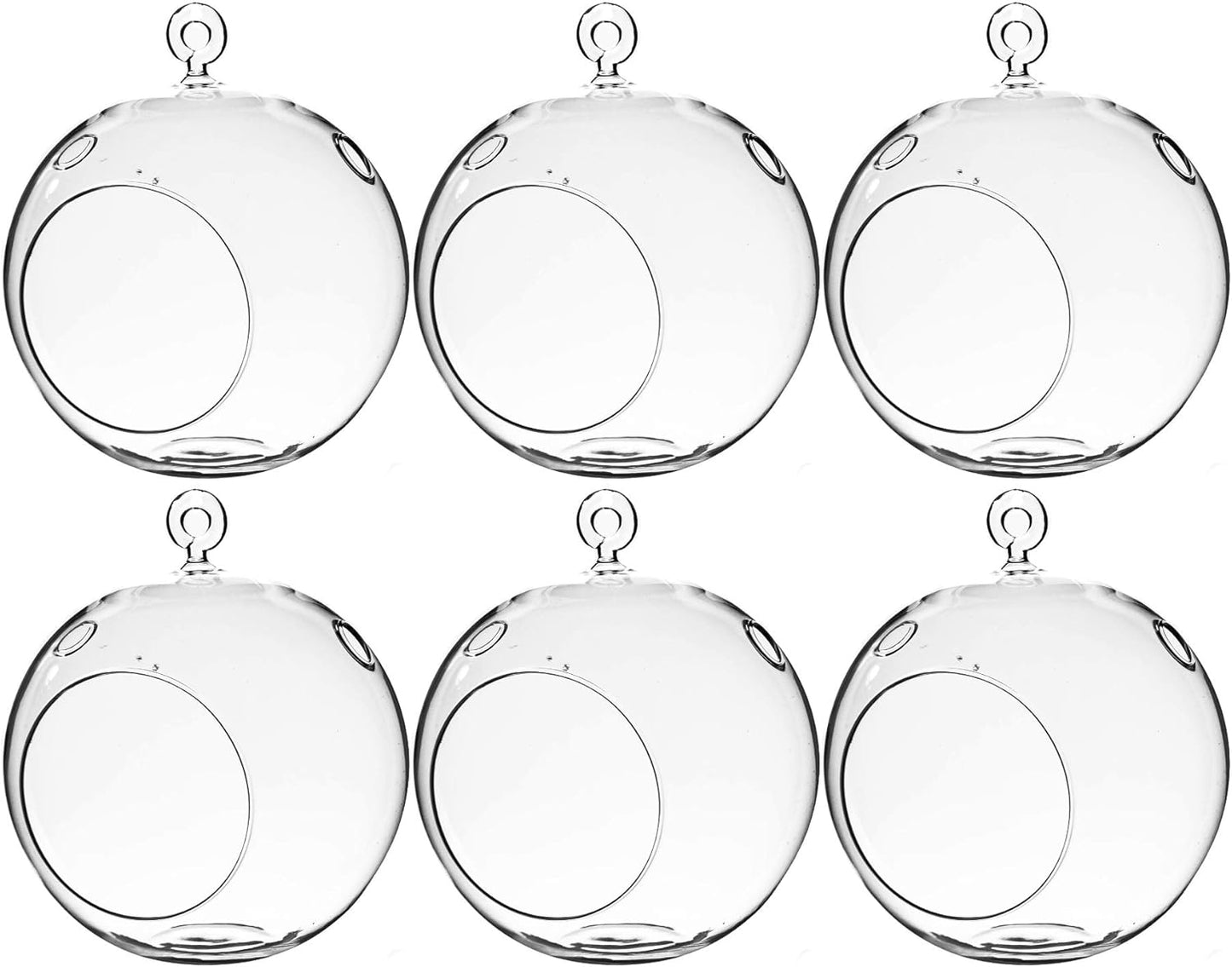 WGV Hanging Terrarium Globe, Width 6", Height 6.5", DIY Air Succulent Planter, Clear Glass Vase Orb with Flat Bottom, Candle Holder for Windowsill Outdoor Garden Decor, 6 Pieces Bulk