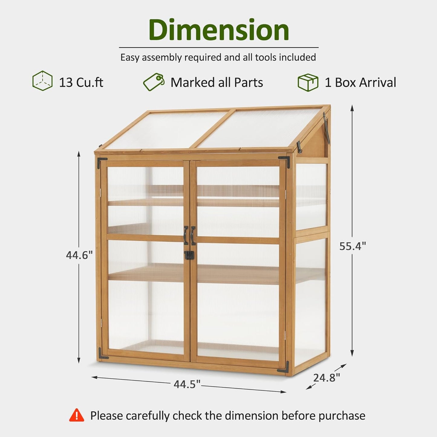 Macrout Cold Frame Greenhouse, Large Wooden Greenhouse Cabinet, Garden Cold Frame with Adjustable Shelves for Outdoor Indoor Use, 1344 (Natural)