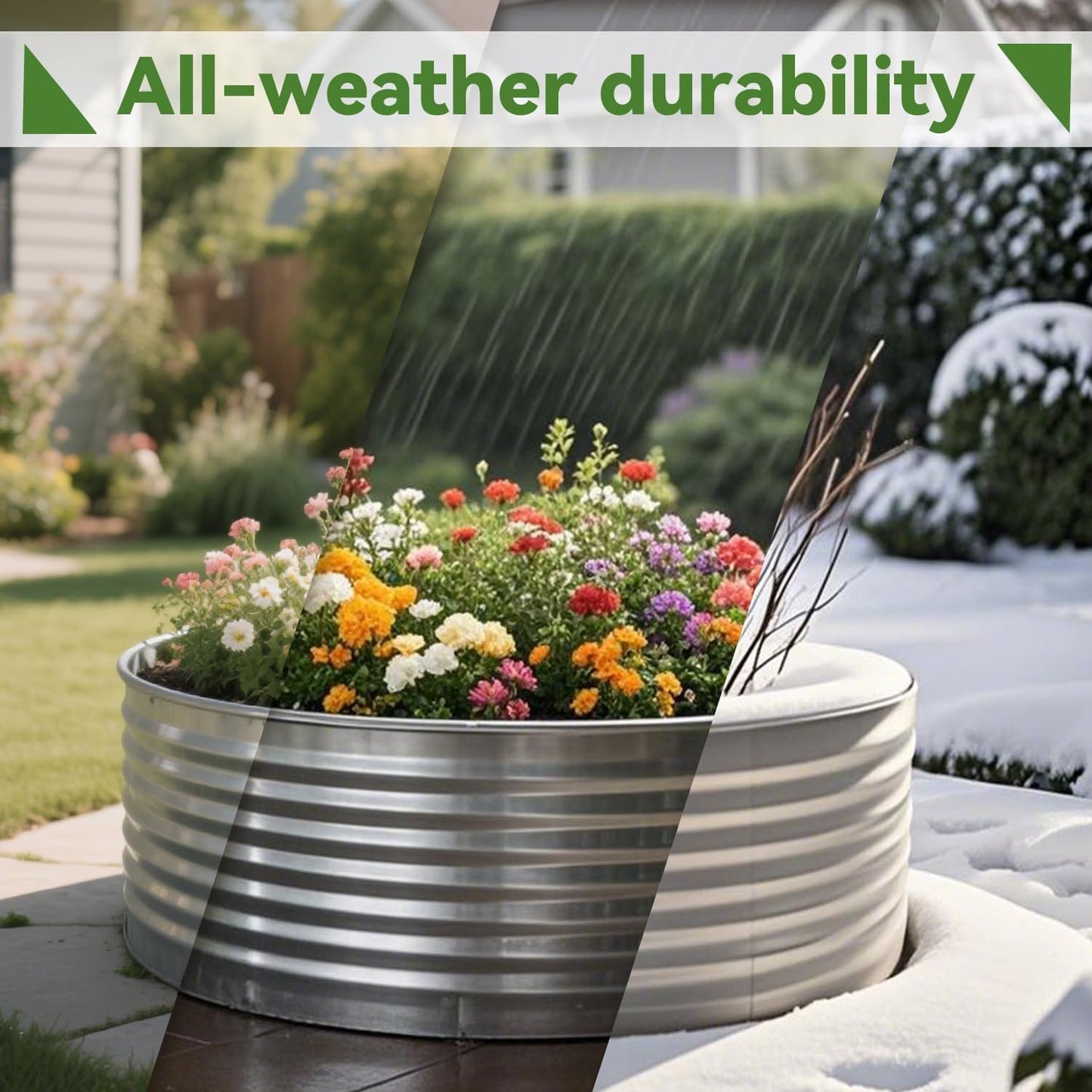 5x5x1ft Round Galvanized Raised Garden Bed Kit，Galvanized Planter Box Raised Garden Beds，Large-Capacity Easy Assembly Outdoor Metal Raised Bed for Gardening Vegetables，Fruits，Flowers，Classic Silver