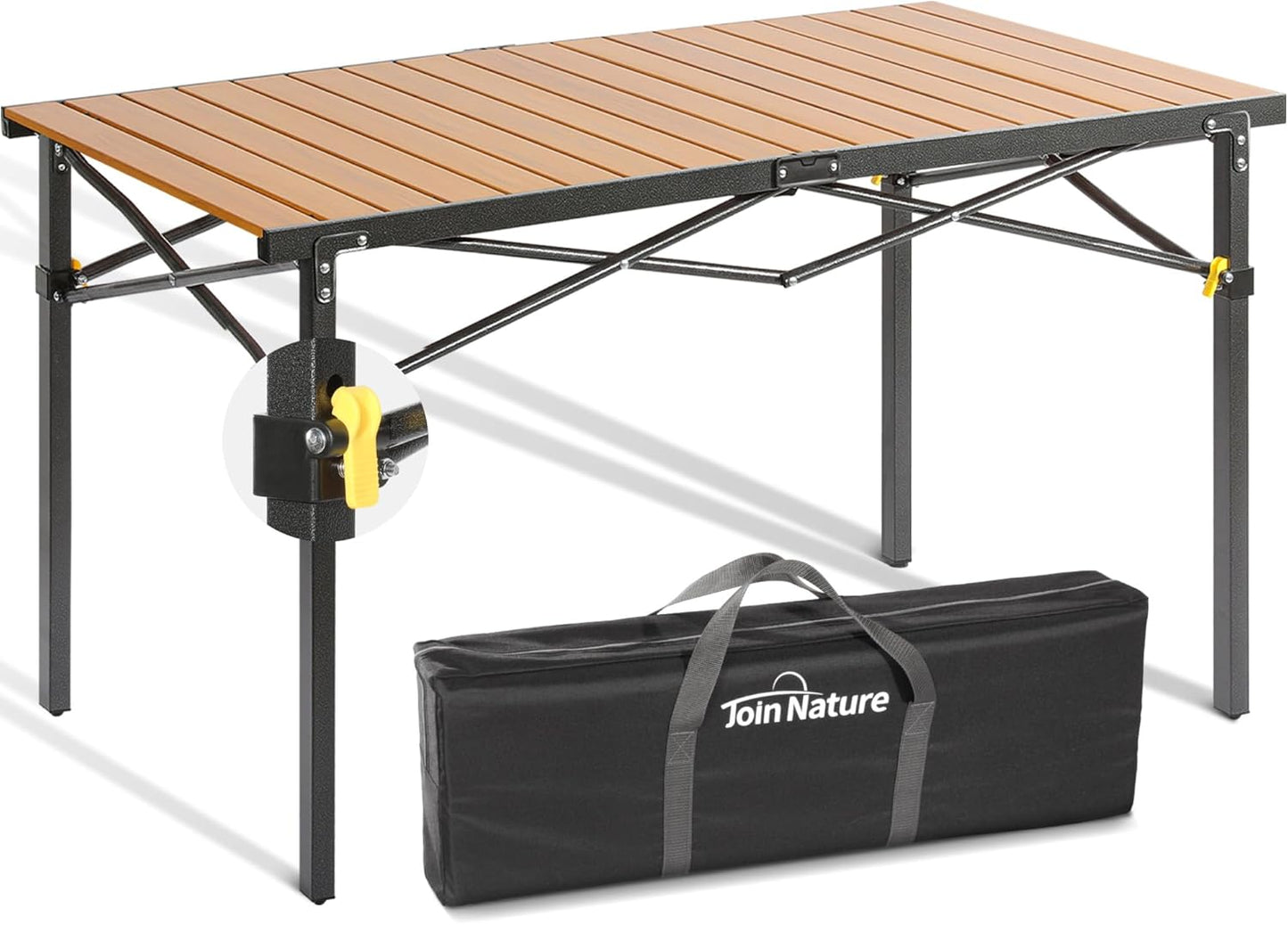 Large 46.4" Camping Table for 2-6 People - 220lbs Capacity Heavy Duty Foldable Outdoor Table with Aluminum Roll-Up Top & Carry Bag, Portable Picnic Desk for BBQ, Tailgating, Backyard (Natural)