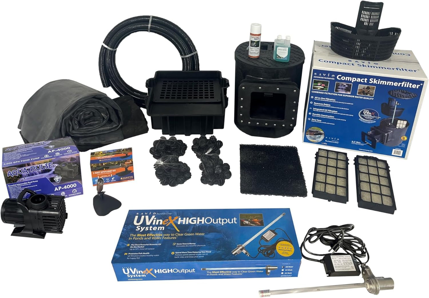 HALF OFF PONDS Savio Select 4,000 GPH Submersible Pump Pond Kit with 15' x 25' EPDM Rubber Pond Liner, UV Clarifier for Water Garden & Koi Pond