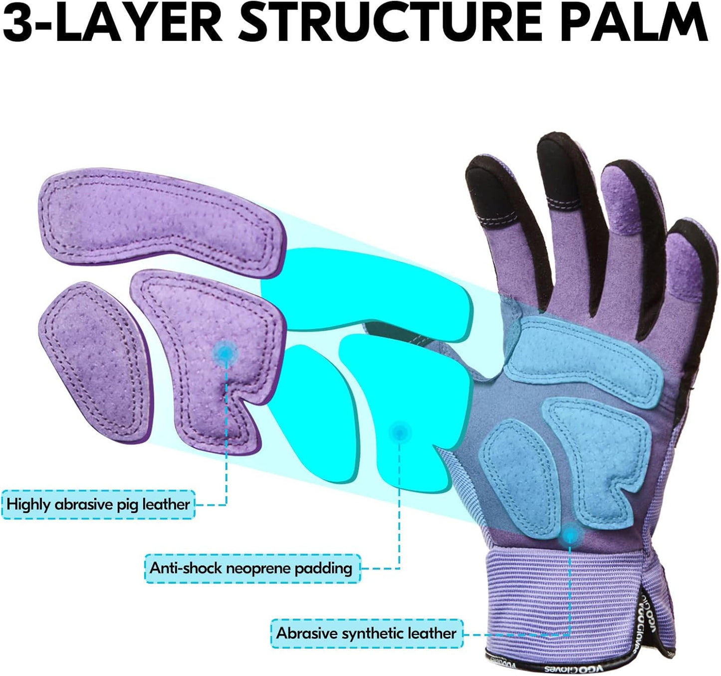 Vgo... Gardening Gloves Ladies,Safety Work Gloves,Touchscreen(Size M,Purple,SL7471)
