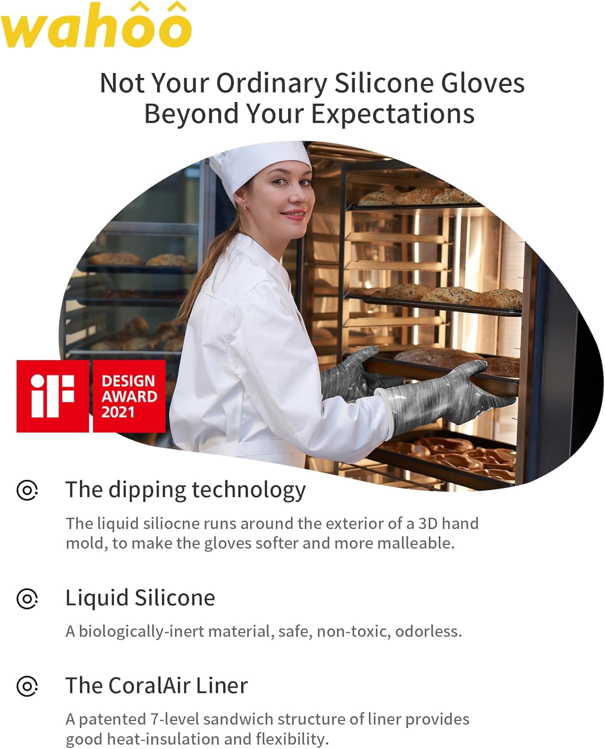 wahoo Liquid Silicone Smoker Oven Gloves, Food-Contact Grade, Heat Resistant Gloves for Cooking, Grilling, Baking, Black, XXL/11