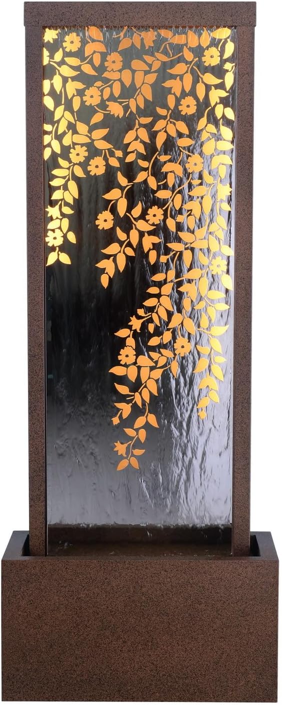 46" H Fountains Outdoor Indoor Tall Waterfall Fountain with LED Lights Large Modern Mirror Fountain for Garden,Patio,Backyard,Home