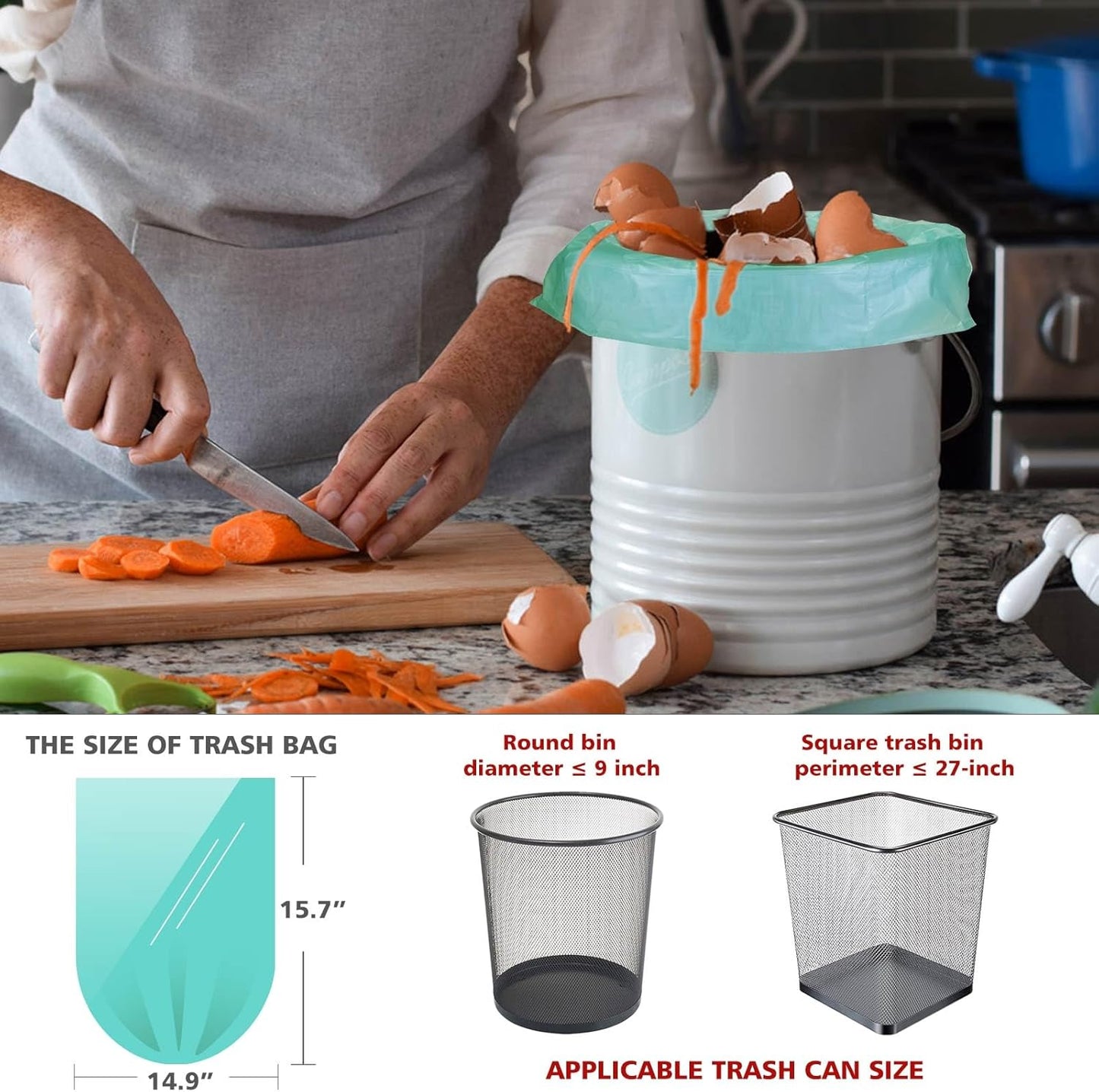 1.2 Gallon Small Trash Bags Garbage Bags, AYOTEE Mini Compostable Strong Bathroom Wastebasket Can Liners trash Bags for Home Office Kitchen fit 5L,5 Liter,1 Gal,Green