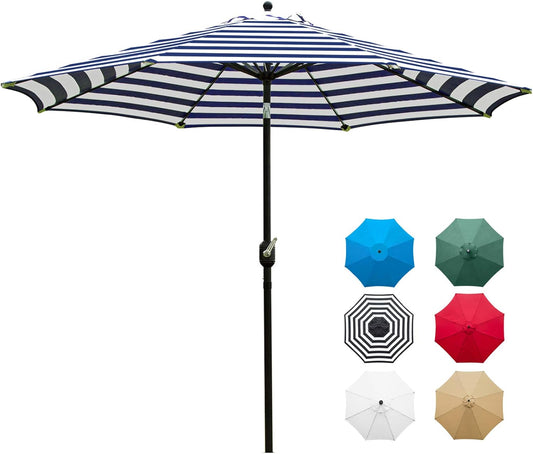 Sunnyglade 9' Patio Umbrella Outdoor Table Umbrella with 8 Sturdy Ribs (Blue and White)