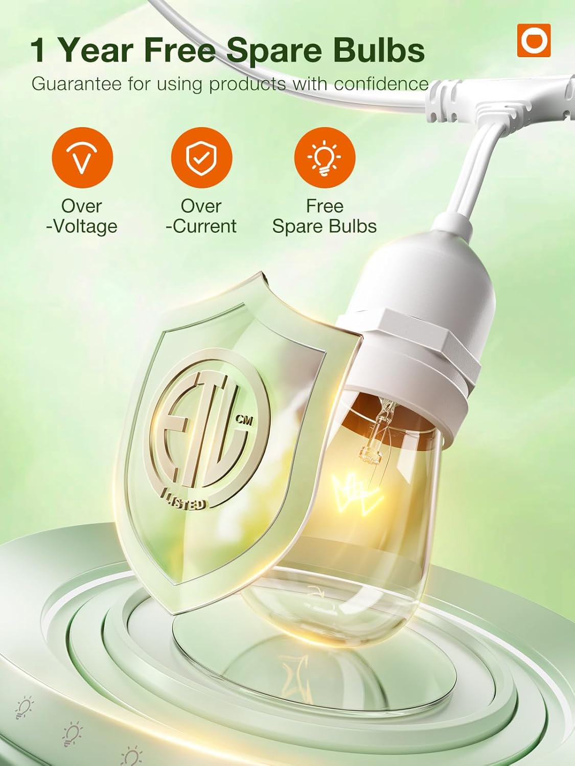 addlon 96FT(48FT*2) Outdoor String Lights White Commercial Grade Weatherproof Strand, 36 Edison Vintage Bulbs, 30 Hanging Sockets 6 Spare Bulbs, ETL Listed Decorative Lights for Patio Garden