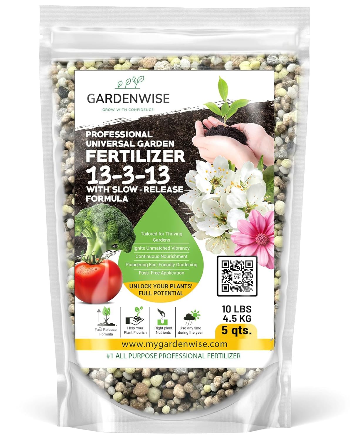 Professional Universal Garden Fertilizer 13-3-13 with Slow-Release Formula (5 QUARTS)