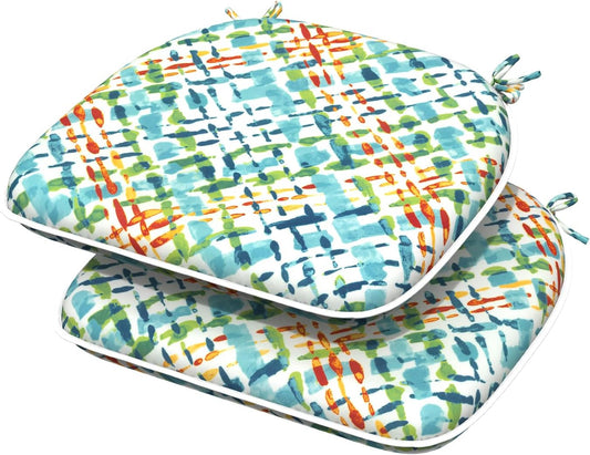 Indoor/Outdoor Chair Cushions 16x17 Inch, Patio Chair Cushions with Ties, All Weather Seat Cushions for Patio Furniture Home Garden Chair Use, Set of 2,Acapa Opal Geometric