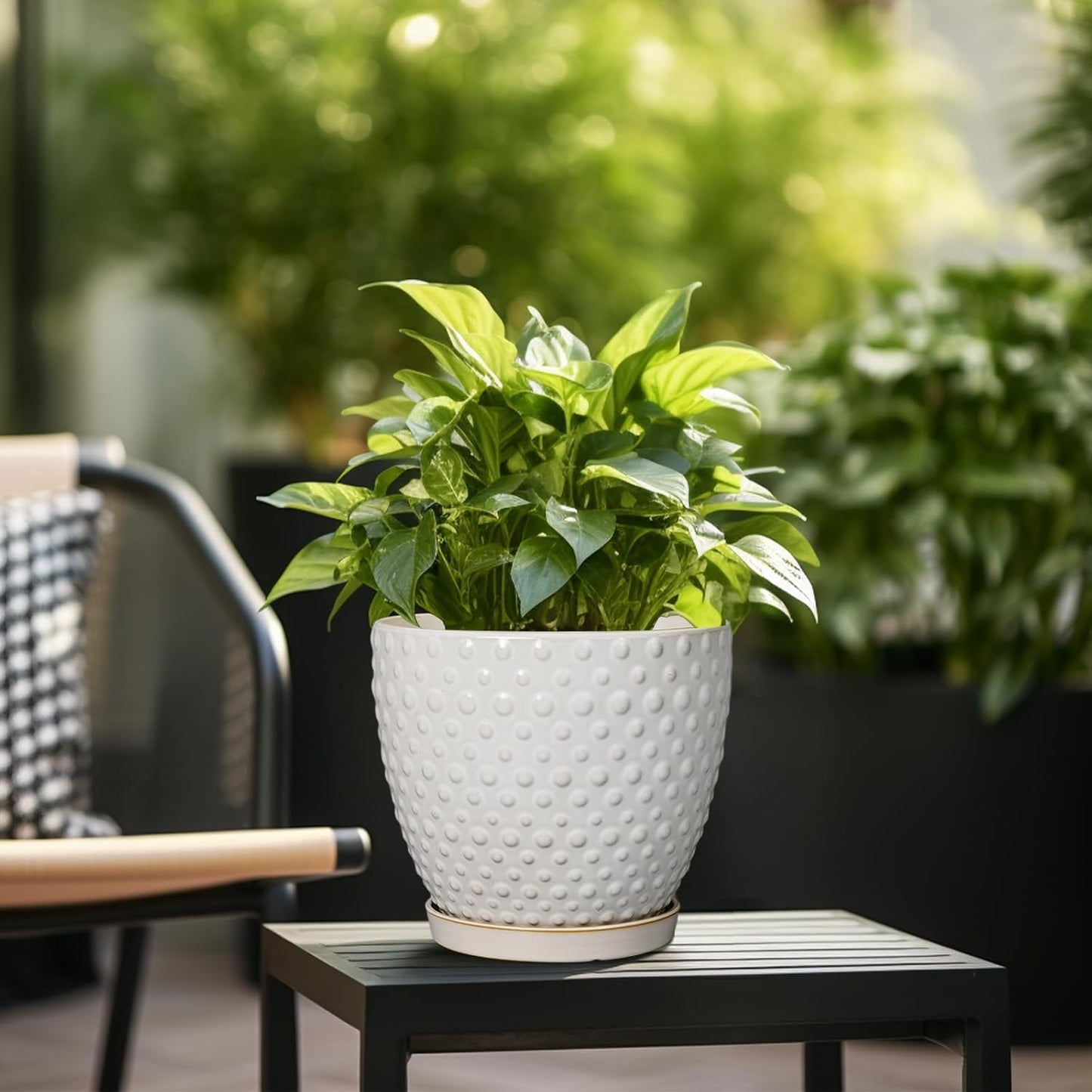 G EPGardening 10 Inch Plant Pot Ceramic Pots for Plants Indoor Outdoor Plant Pots with Drainage Hole and Saucer Round Large Flower Pot for Home Garden Office White