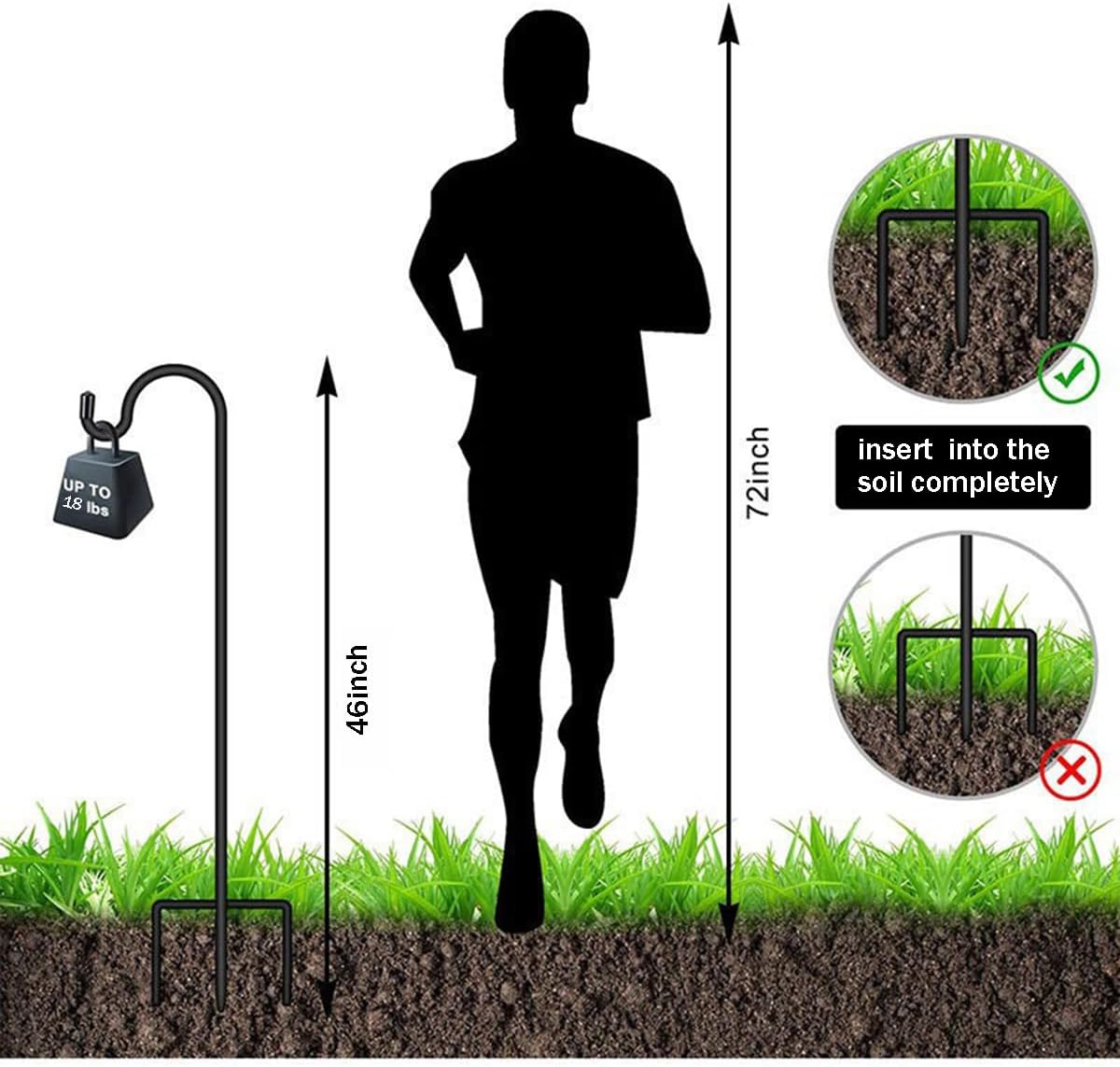CMASTER Shepherd Hook for Outdoor, 1 Pack 46Inch Bird Feeder Pole with 5 Prong Base Heavy Duty Adjustable Garden Hook for Hanging Plant, Hummingbird Feeder, Lantern(46Inch)