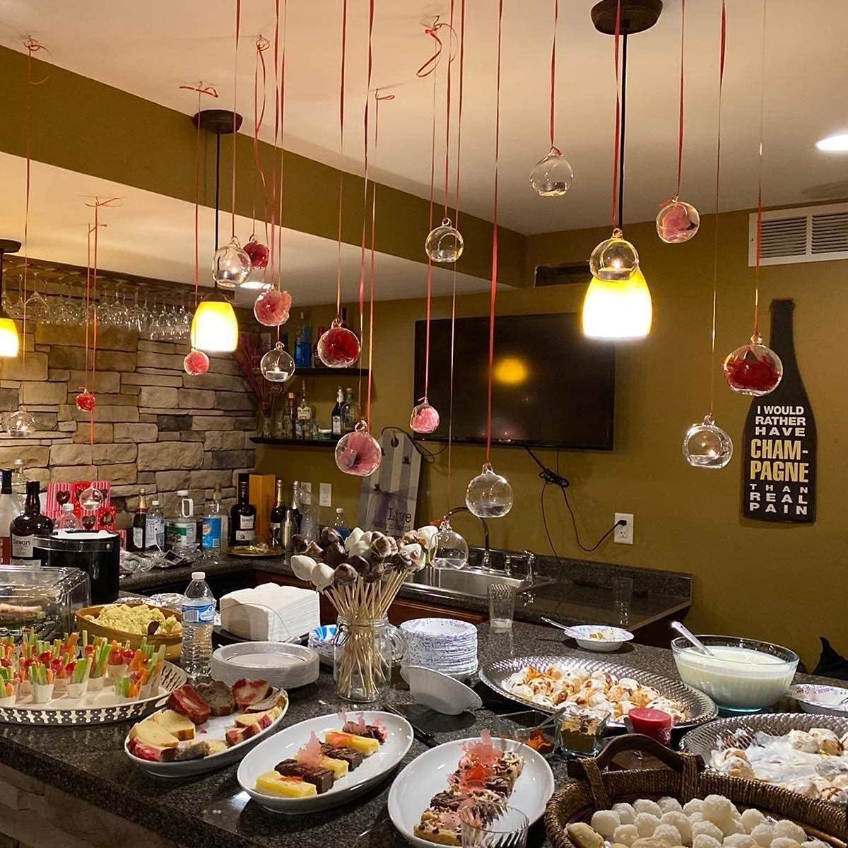 Sziqiqi Hanging Glass Globes Orbs Tea Light Candle Holders fillable with Trinkets for Wedding Ornaments, Wedding Birthday Christmas Party Centerpiece Accessory 2.36inch 30pcs +6 Extra