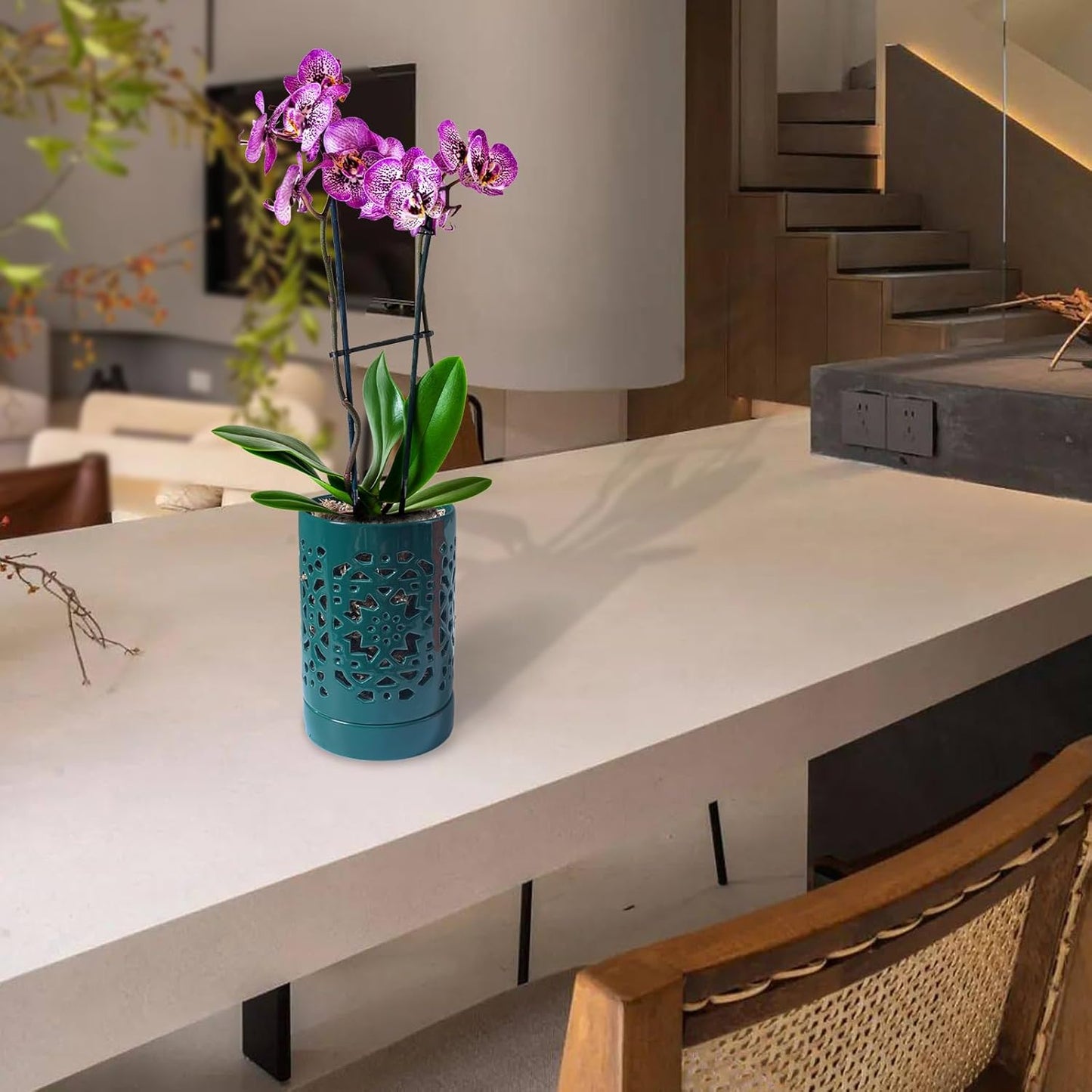 Orchid Pot 4 Inch, Orchid Pots with Holes & Saucers for Repotting, Breathable Slotted Orchid Pots Flower Plant Nursery Pot Green