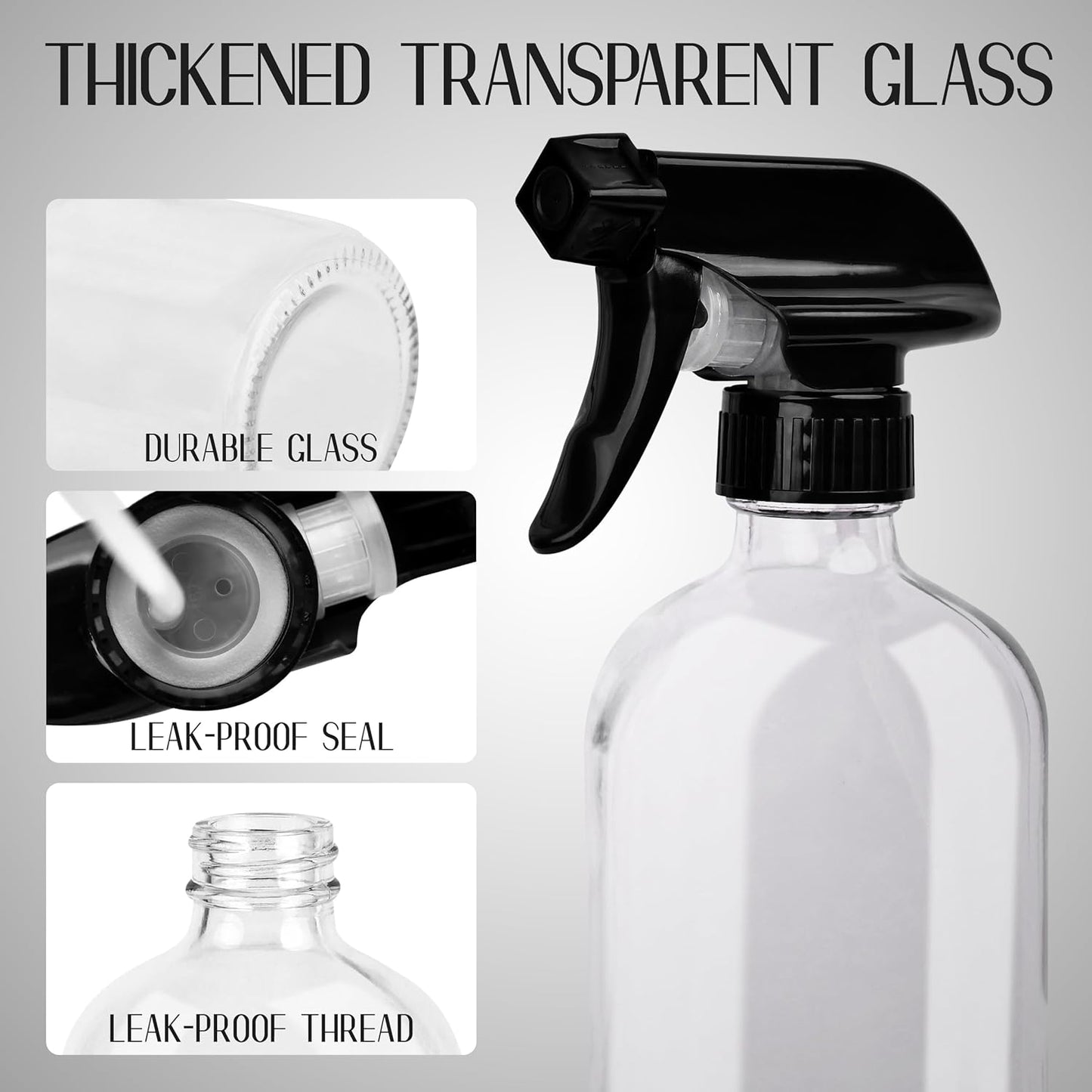 16oz Empty Glass Spray Bottle with Silicone Sleeve Protection - Refillable Containers for Cleaning Solutions, Essential Oils, Misting Plants - Including 2 Sprayers (Clear, 1 PACK)