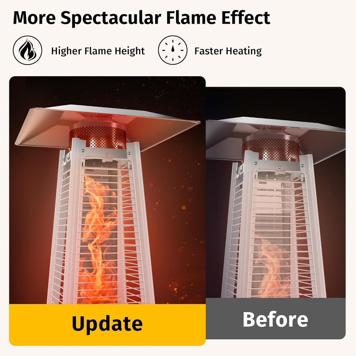 EAST OAK 48,000 BTU Pyramid Patio Heater, Quartz Glass Tube Propane Outdoor Heater with Wheels, Triple Safety Protection, 2025 Upgrade for Home, Backyard & Commercial Spaces, Bronze