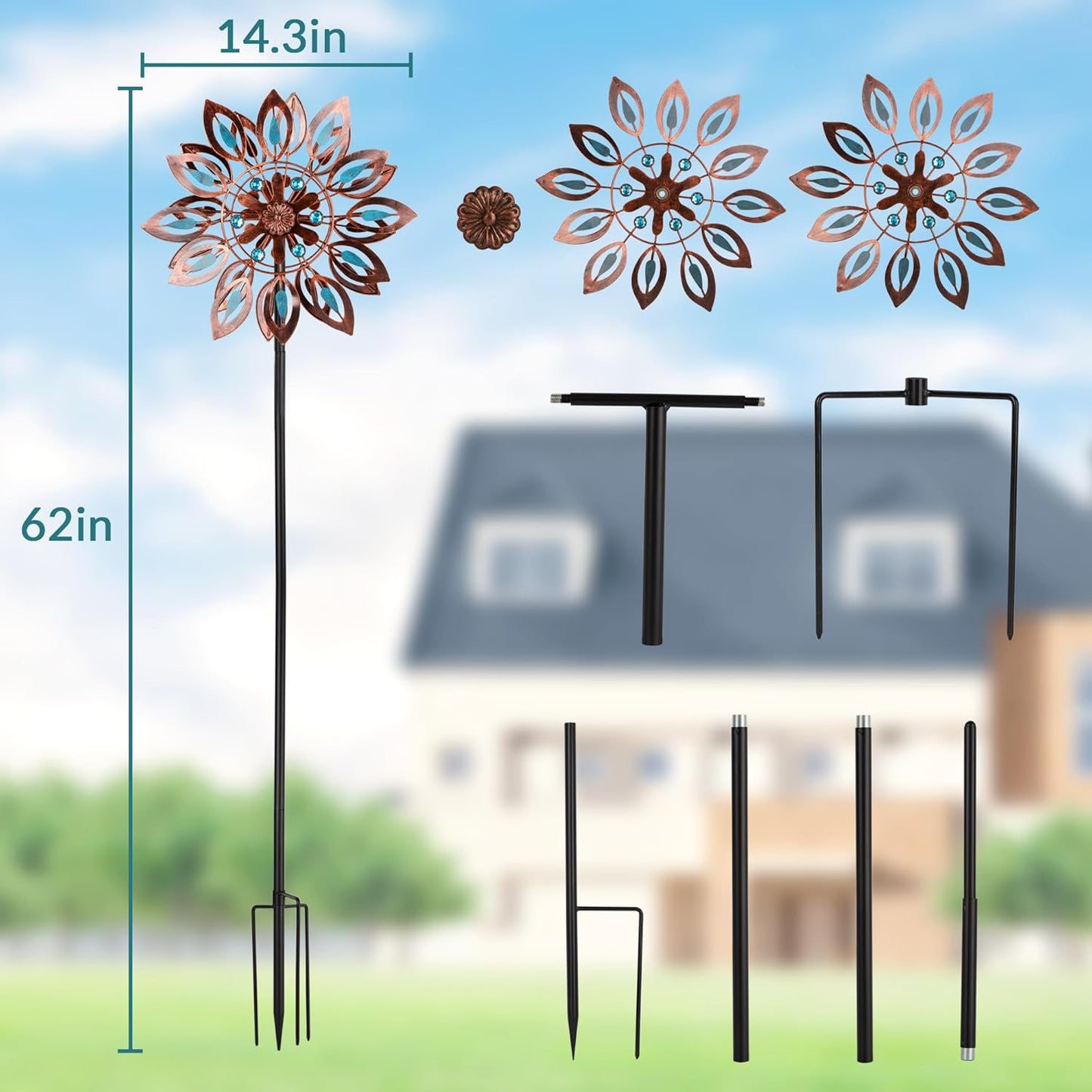 Wind Spinners for Outdoor Yard Decor, 360 Degrees Swivel Outdoor Metal Wind Spinner, 62" Wind Sculptures Garden Decor for Patio Lawn Yard