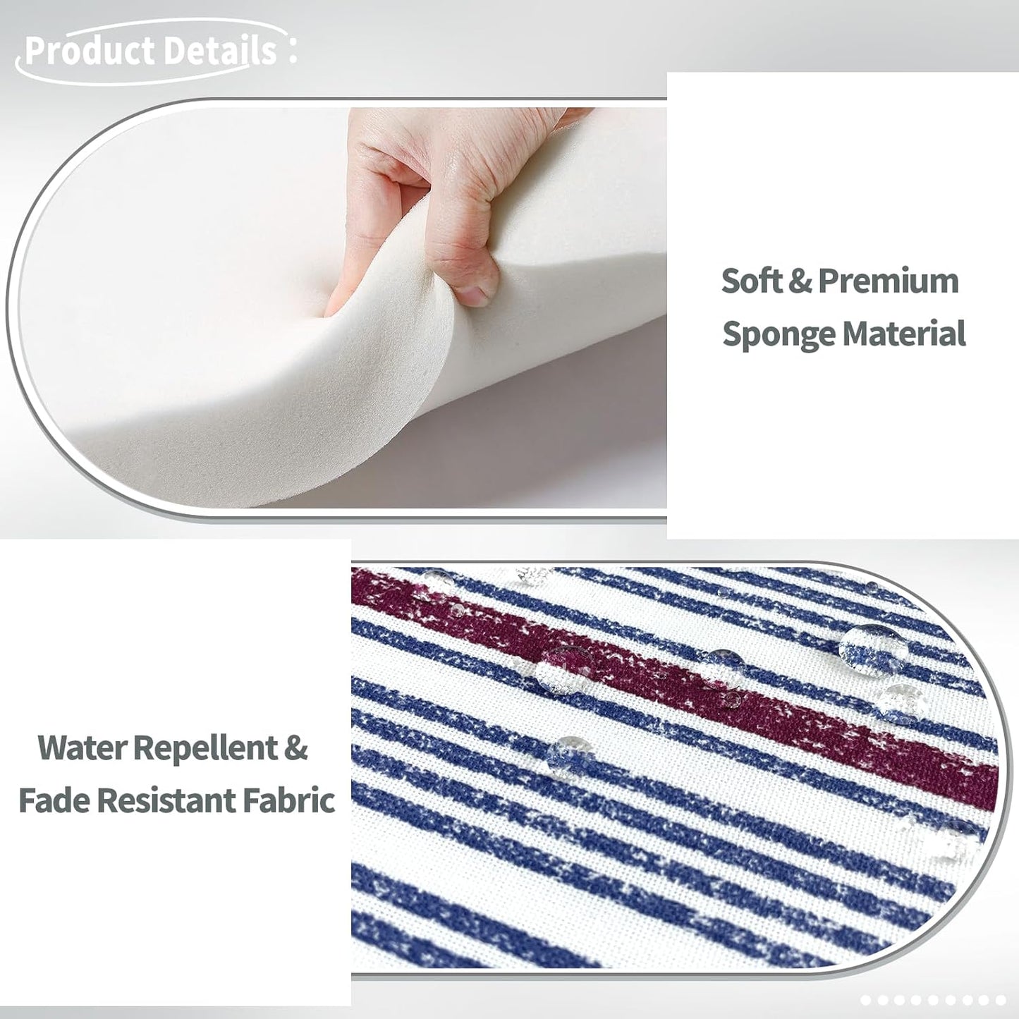 Indoor/Outdoor Chair Cushions 16x17 Inch, Patio Chair Cushions with Ties, All Weather Seat Cushions for Patio Furniture Home Garden Chair Use, Set of 2, Stripe Denim Blue