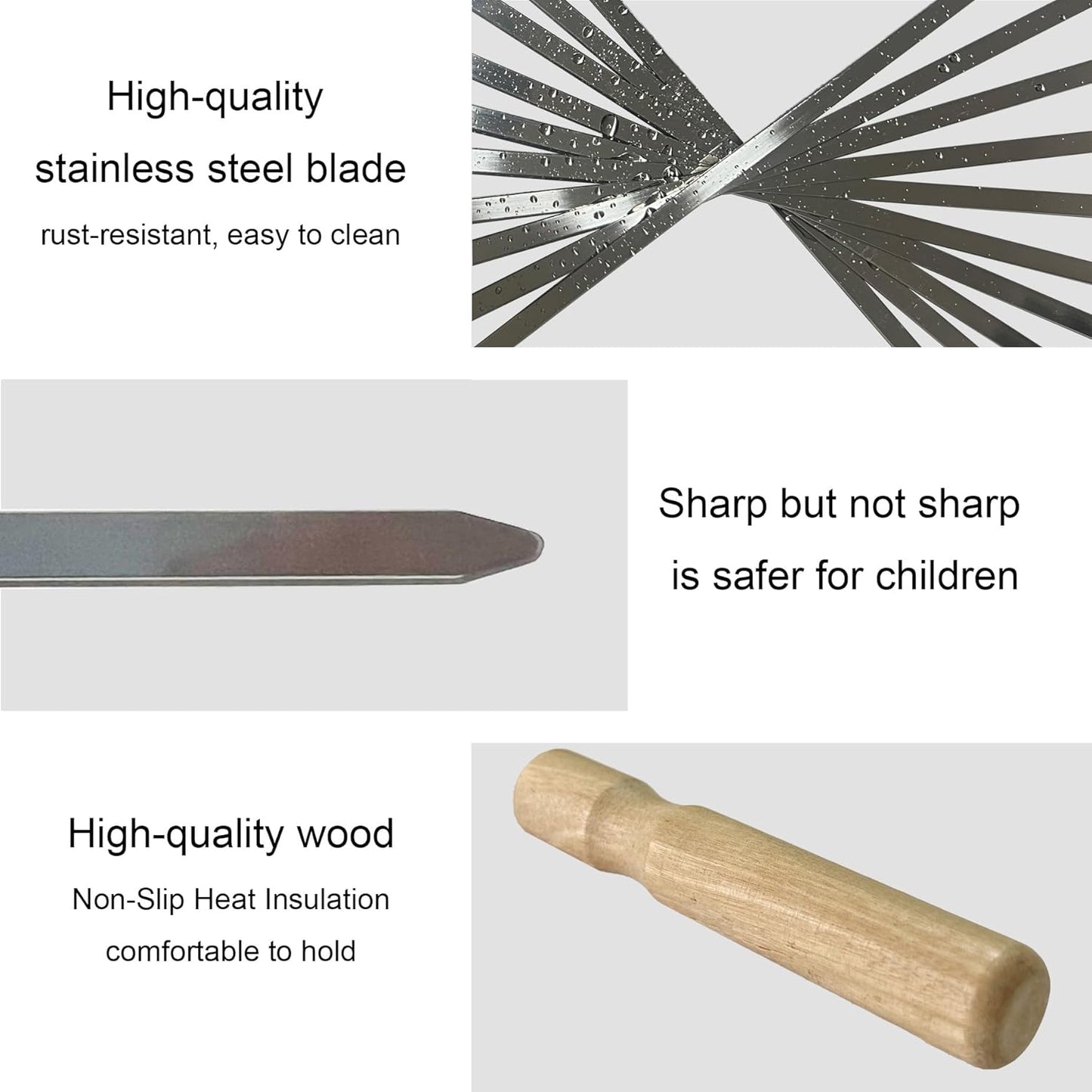 10 Pcs Kabob Skewers, 16IN Metal Skewers for Grilling, Premium Stainless Steel Flat Kebabs, with Wooden Handles Insulated Reusable BBQ Set