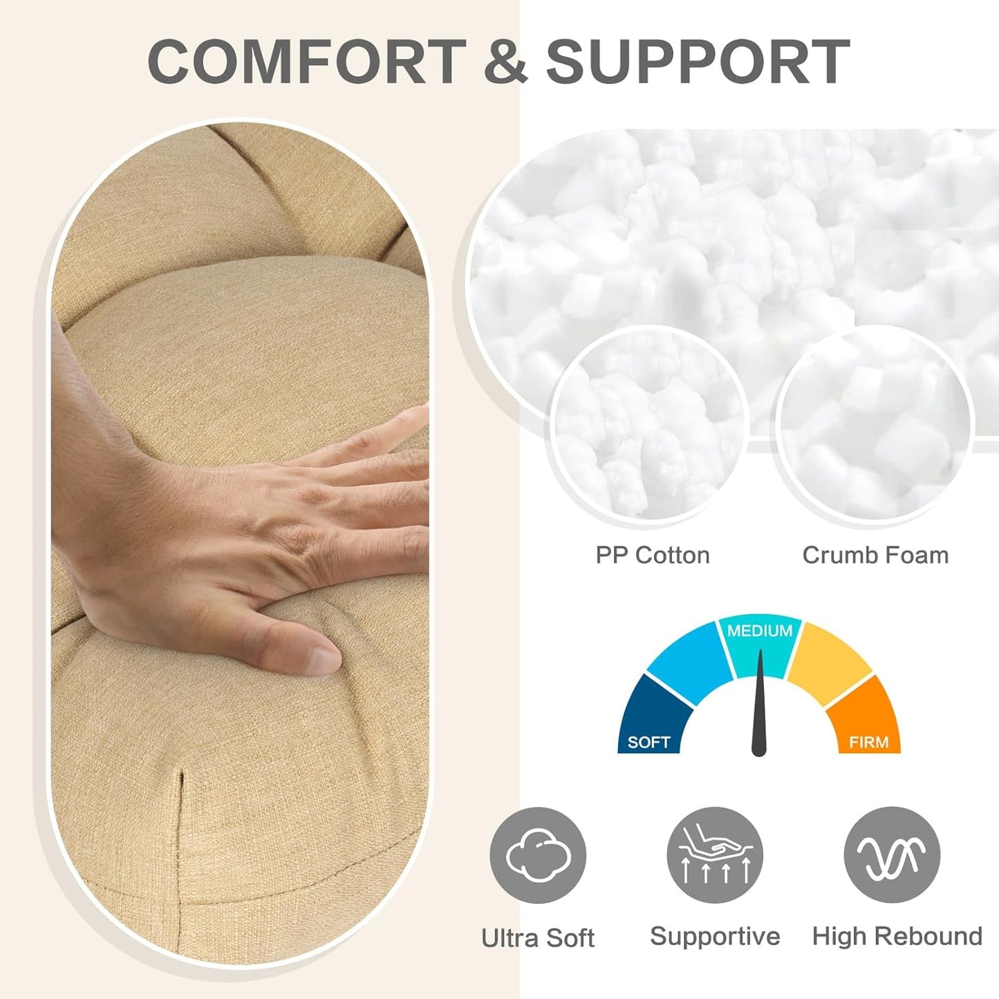 Aoodor 19" x 19" x 5" Tufted Outdoor Chair Cushions, Water Resistant & Fade Resistant Polyester Dining Chair Pads with 2 Straps for Patio Furniture, Set of 4