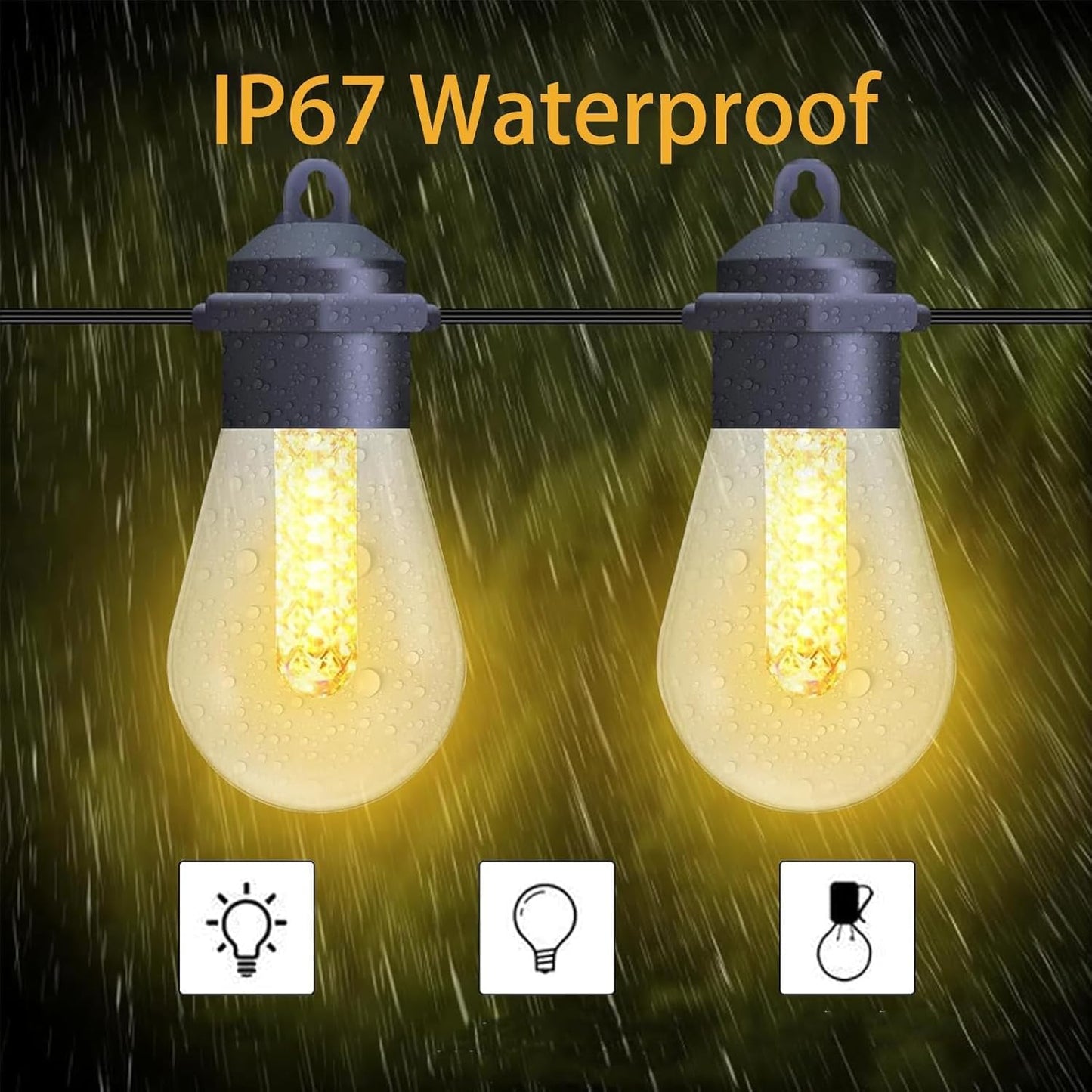 Honche Solar Lights Outdoor Waterproof LED IP66 with 15 Edison Bulb Warm White String Lights Patio Lights Decorate for Christmas Camping Wedding Birthday Backyard Gazebo Party