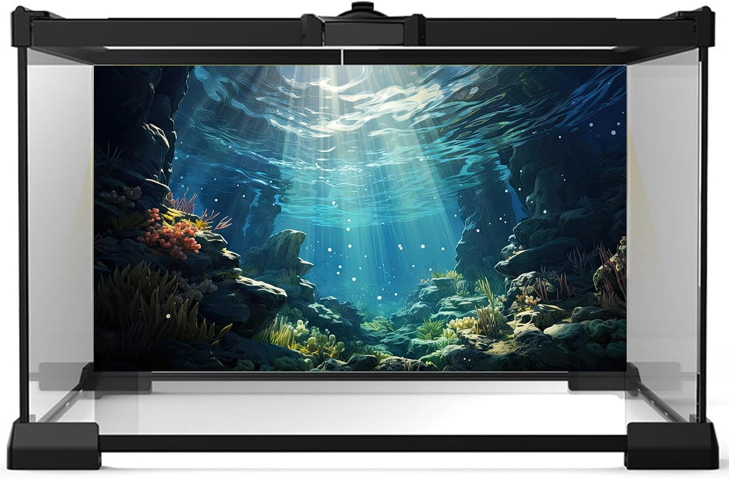 Underwater Aquarium Background Corals and Tropical Fish Terrarium Backdrop Rock Aquatic Plants Sunlight Rays Fish Tank Background Tank Aquarium Wallpaper Poster Decor 72x16in