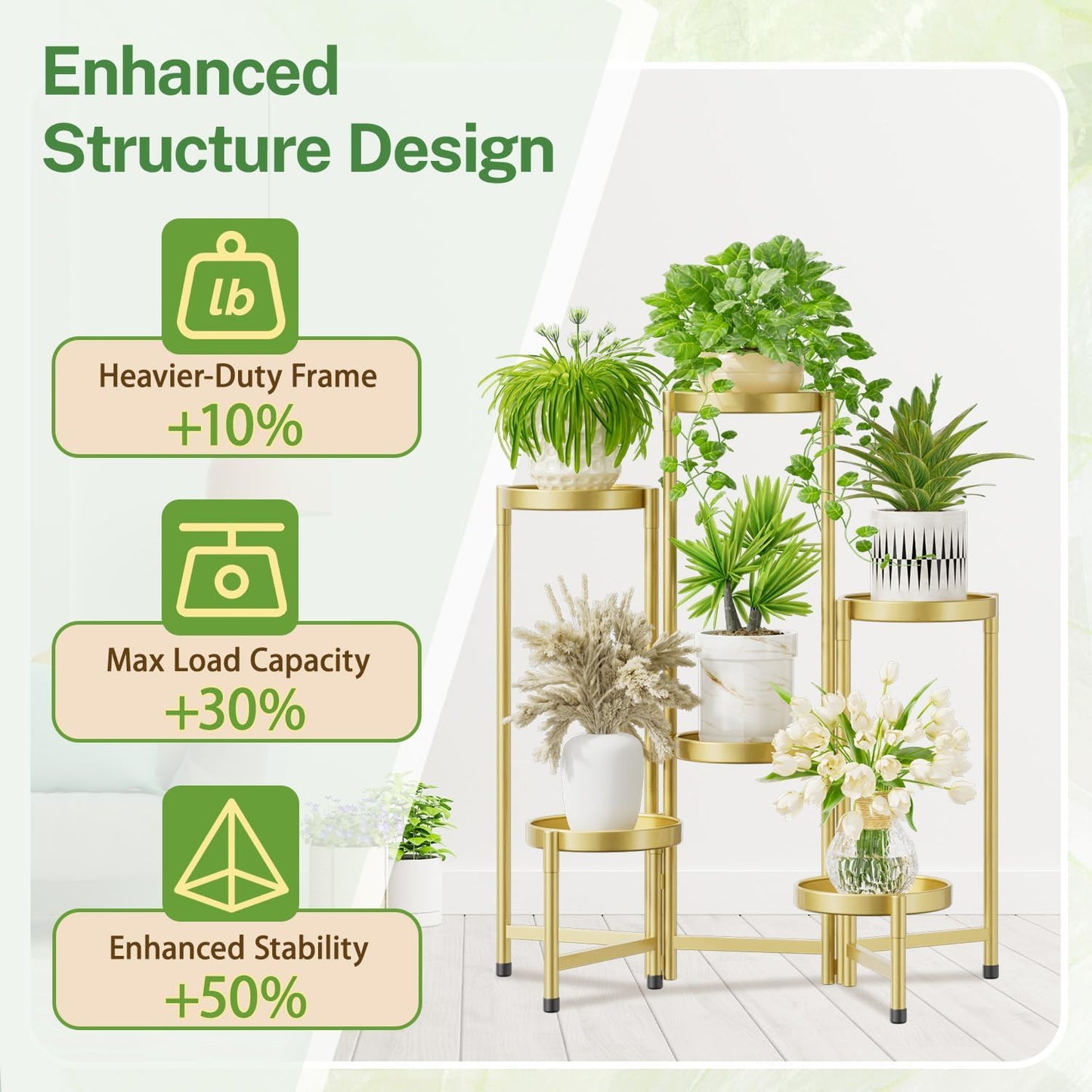 iDavosic.ly Plant Stand Indoor Outdoor, 6 Tier Corner Metal Flower Display Holder Shelf, Folding Tall Orchid Rack for Patio Balcony Porch Garden Living Room House, Gold