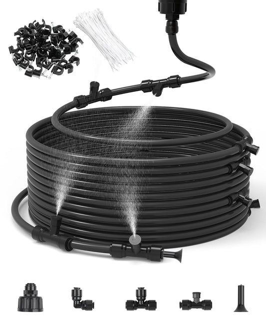 125FT Misters for Outside Patio Misters for Cooling (45 Mist Nozzles) Outdoor Water Patio Hose Greenhouse Mister System Outside Mist Backyard Trampoline for Waterpark Watering Misters for Cooling