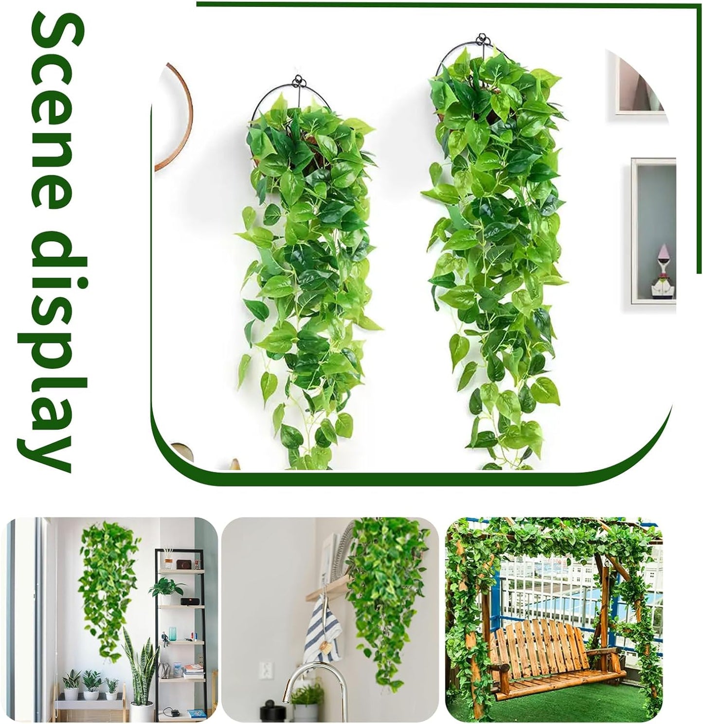 Fake Hanging Plants Vines(8pcs) for Room Decor, Artificial Ivy Greenery Garlands for Home Bedroom Living Aesthetic Kitchen Office Wall Patio Bookshelf,Indoor,Outdoor Farmhouse Decorations(No Basket)
