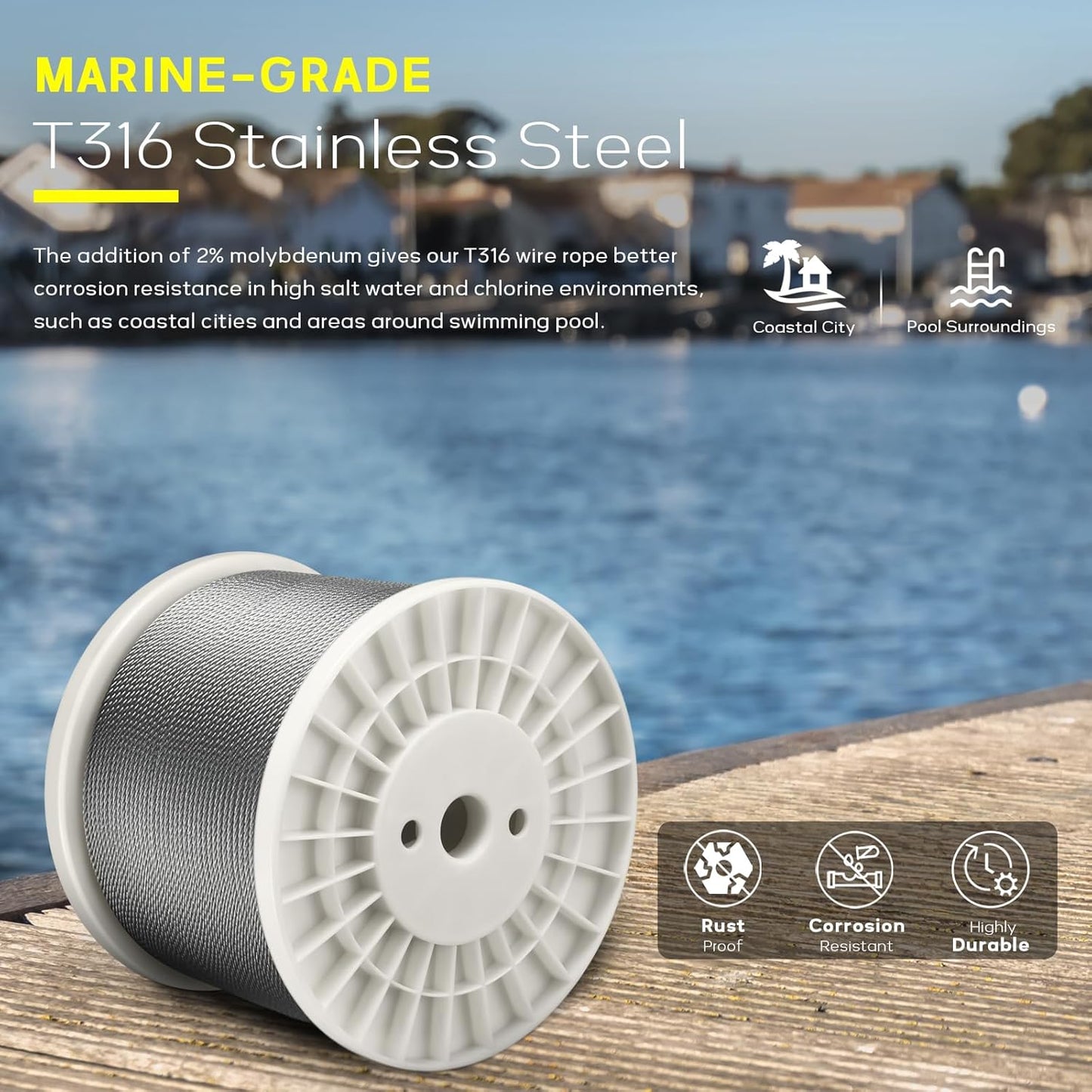 1000FT 1/8" T316 Stainless Steel Cable, Wire Rope Aircraft Cable for Deck Cable Railing Kit and DIY Balustrades, 7x7 Strands Construction, Comes with a Cutter