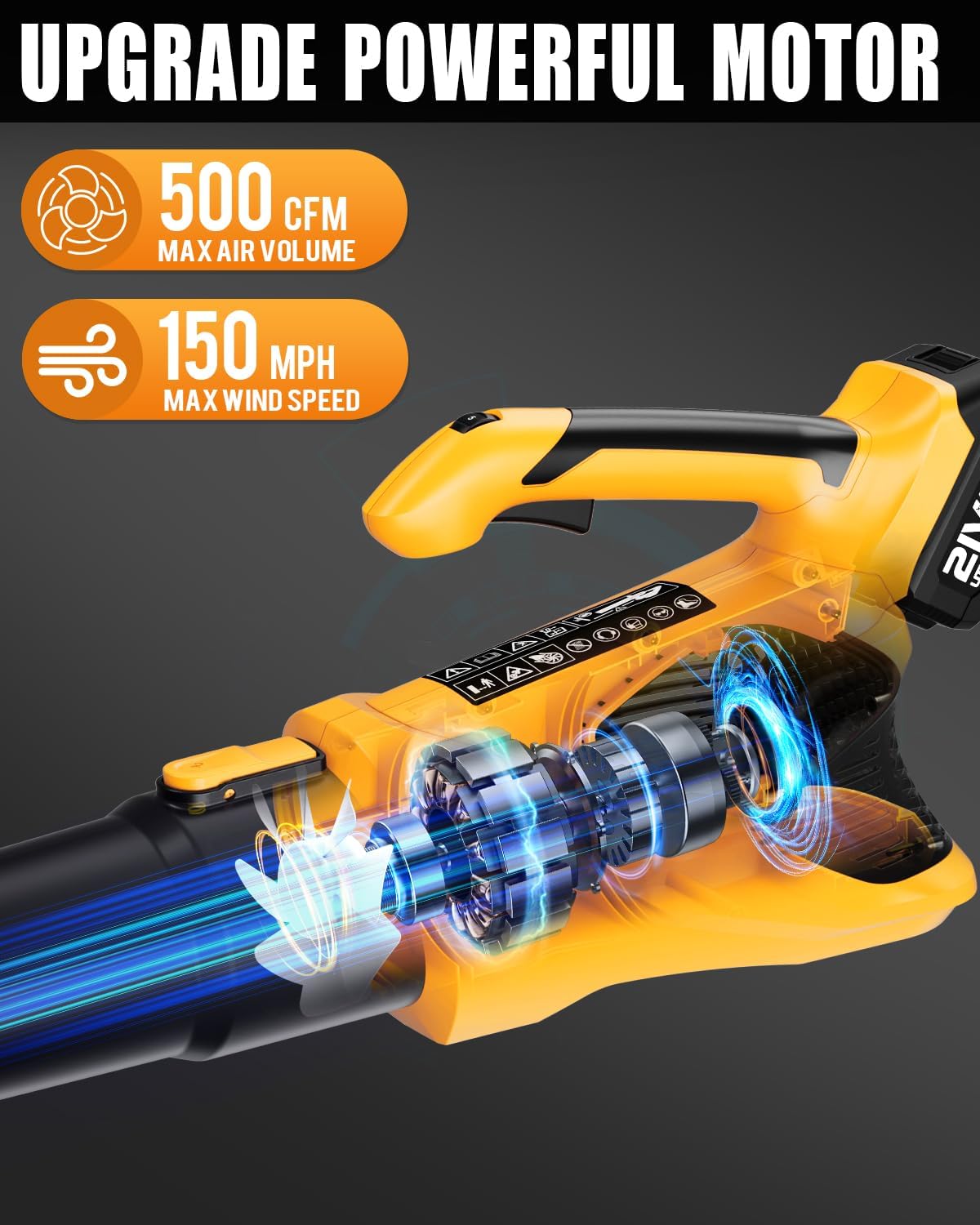 Cordless Leaf Blower 21V Electric Leaf Blower Cordless Powerful 500 CFM with 2 X 4.0Ah Batteries and Charger, 5 Speed Modes, Lightweight Battery Powered Leaf Blowers for Lawn Care and Yard Clearance