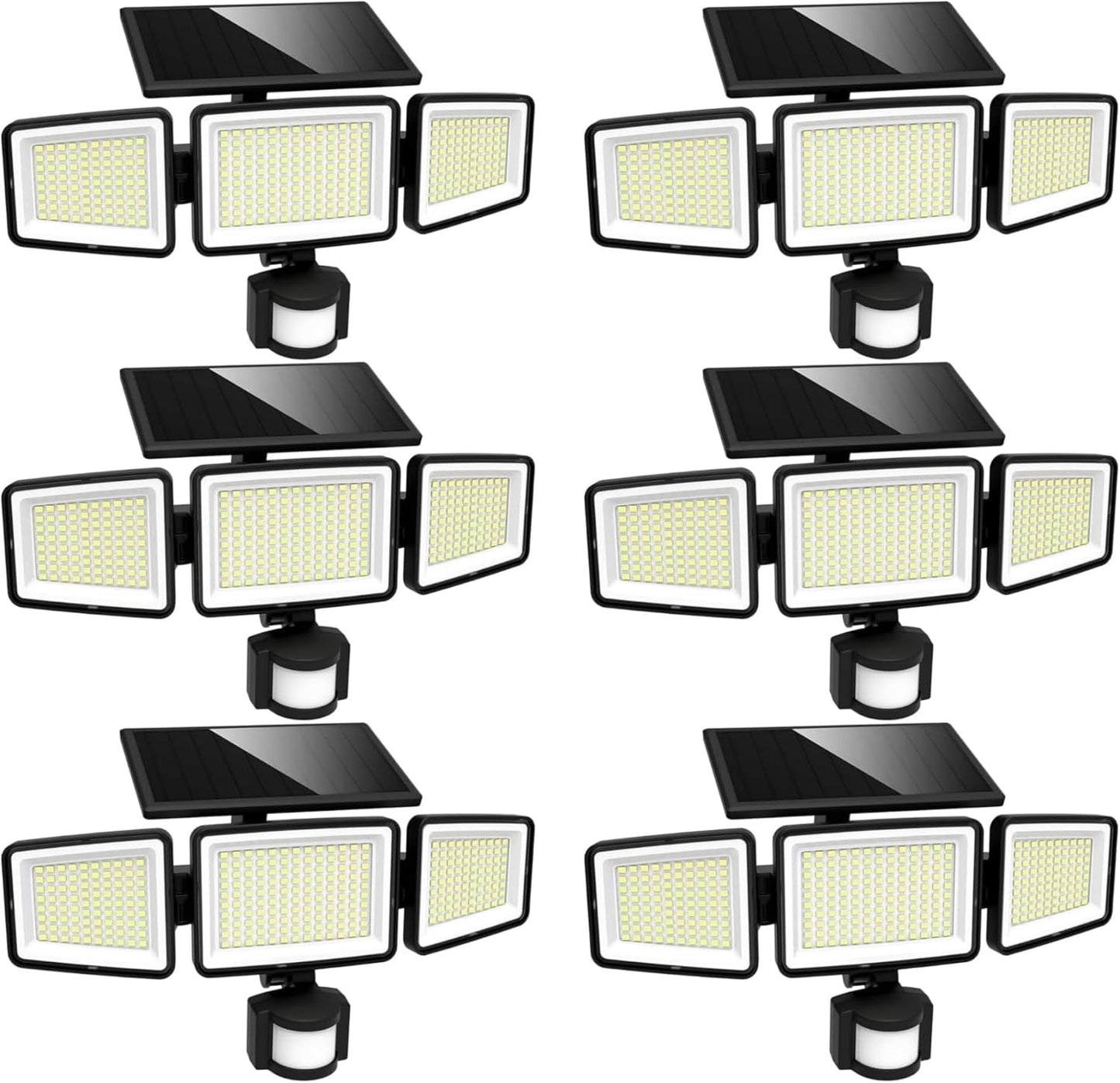UME Solar Outdoor Lights 302 LED 3000LM, IP65 Waterproof Motion Sensor Outdoor Lights, 3 Heads Solar Security Flood Lights 270 Wide Lighting Angle with 3 Modes for Garden Patio Yard - 6 Pack