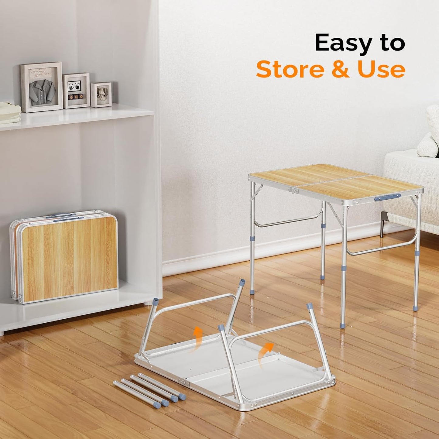 VINGLI 3FT Small Camping Table Adjustable Height Aluminum Folding Table for Picnic Party BBQ, Plastic RV Suitcase Table Portable Lightweight Fold Up Utility Outdoor Tables with Carrying Handle …