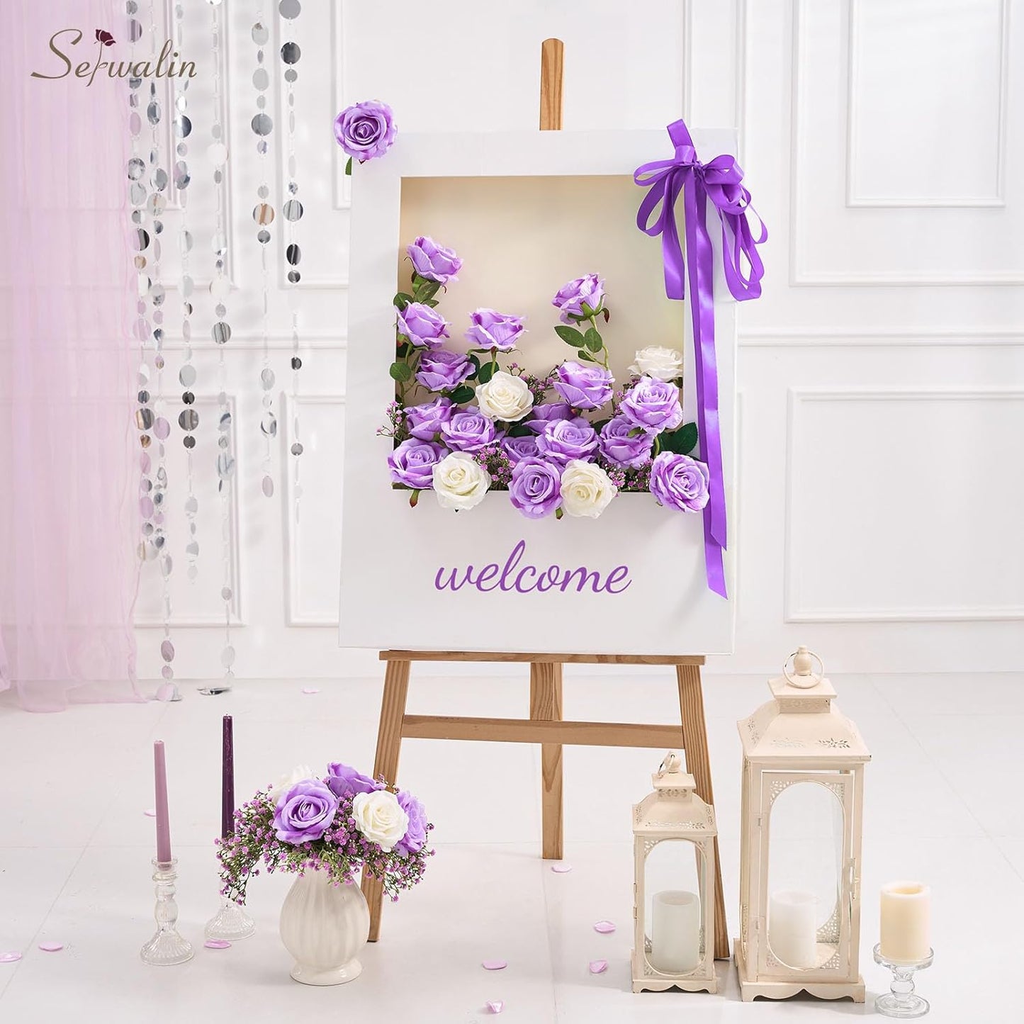 Serwalin 20pcs Artificial Roses, 4'' Big Flower Head, Light Purple Roses Velvet Real Touch, Silk Fake Roses Long Stem Realistic Bouquet for Wedding Table Centerpiece and Home Decor