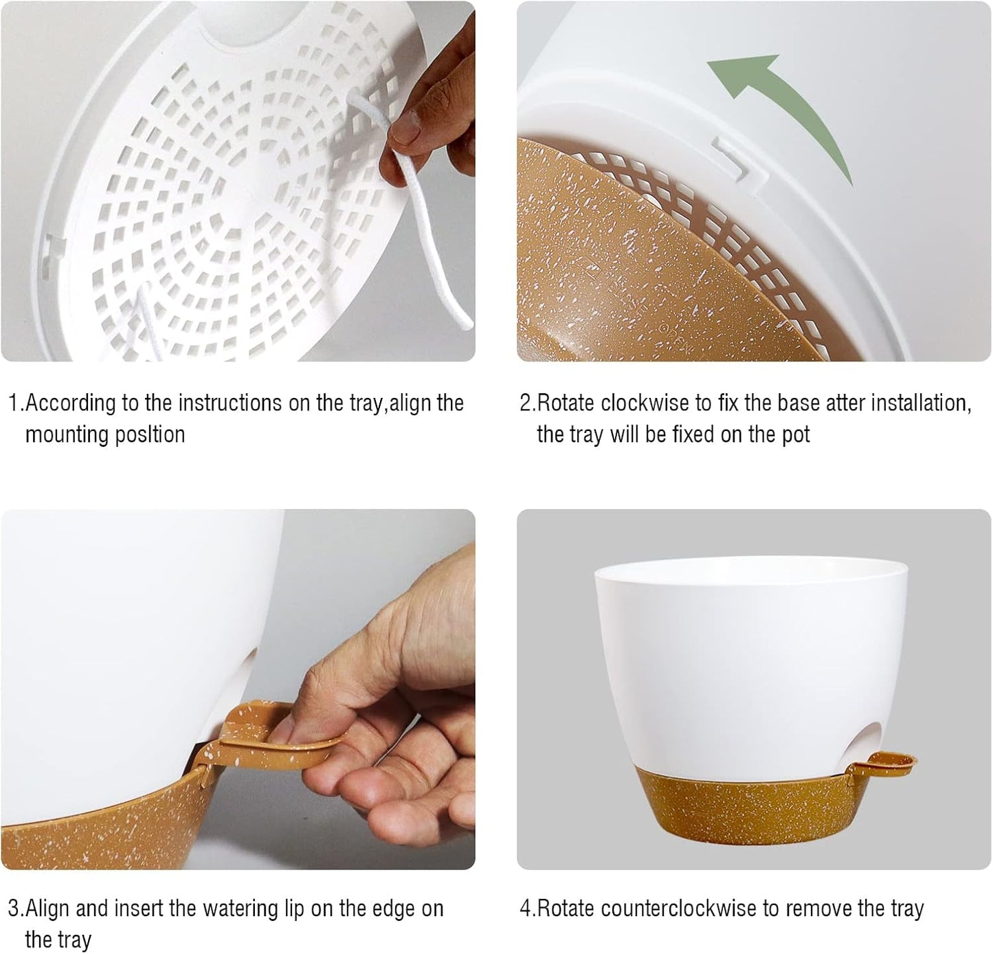 Large Self Watering Pots, 12/10/9 Plastic Planters with High Drainage Holes and Deep Reservoir for Indoor Outdoor Garden Plants and Flowers, White with Brown