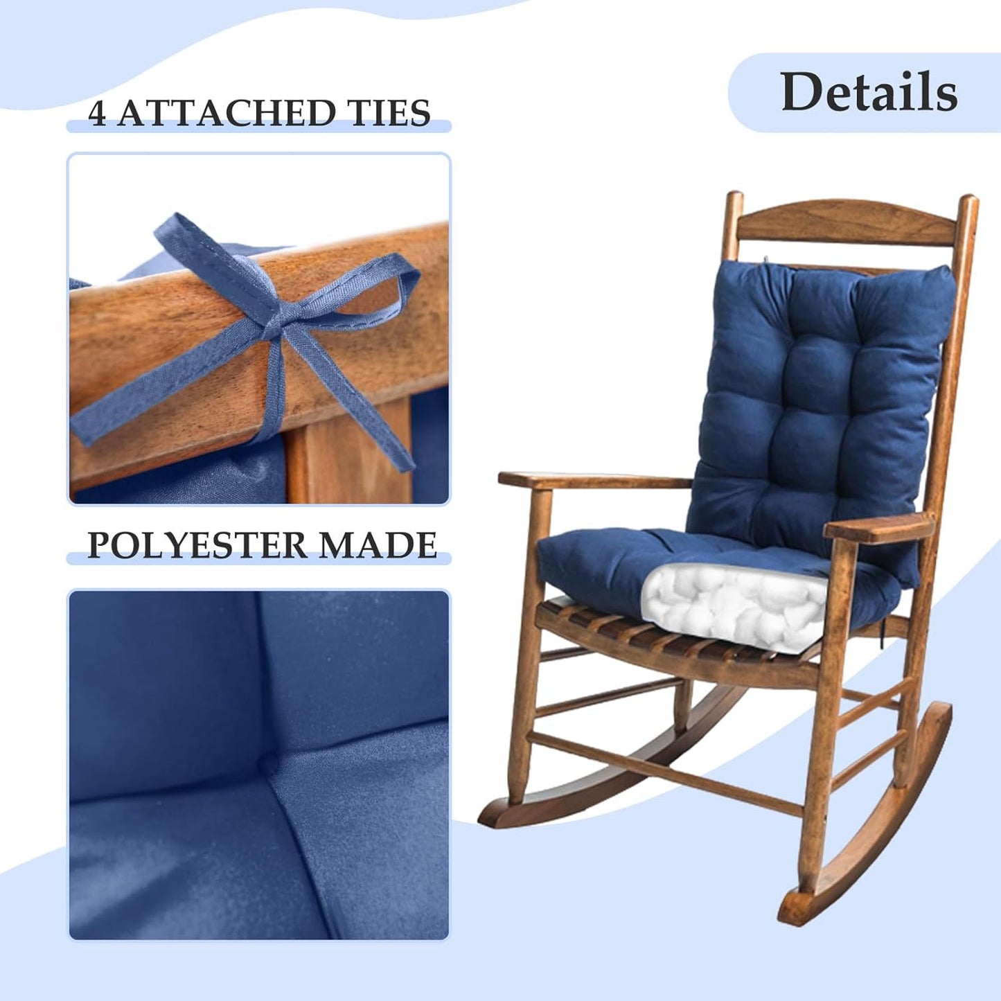 Indoor Outdoor Rocking Chair Cushions Pack of 1, Patio Chair Cushion High Back Chair Seat Cushions for Garden Patio Furniture, Black