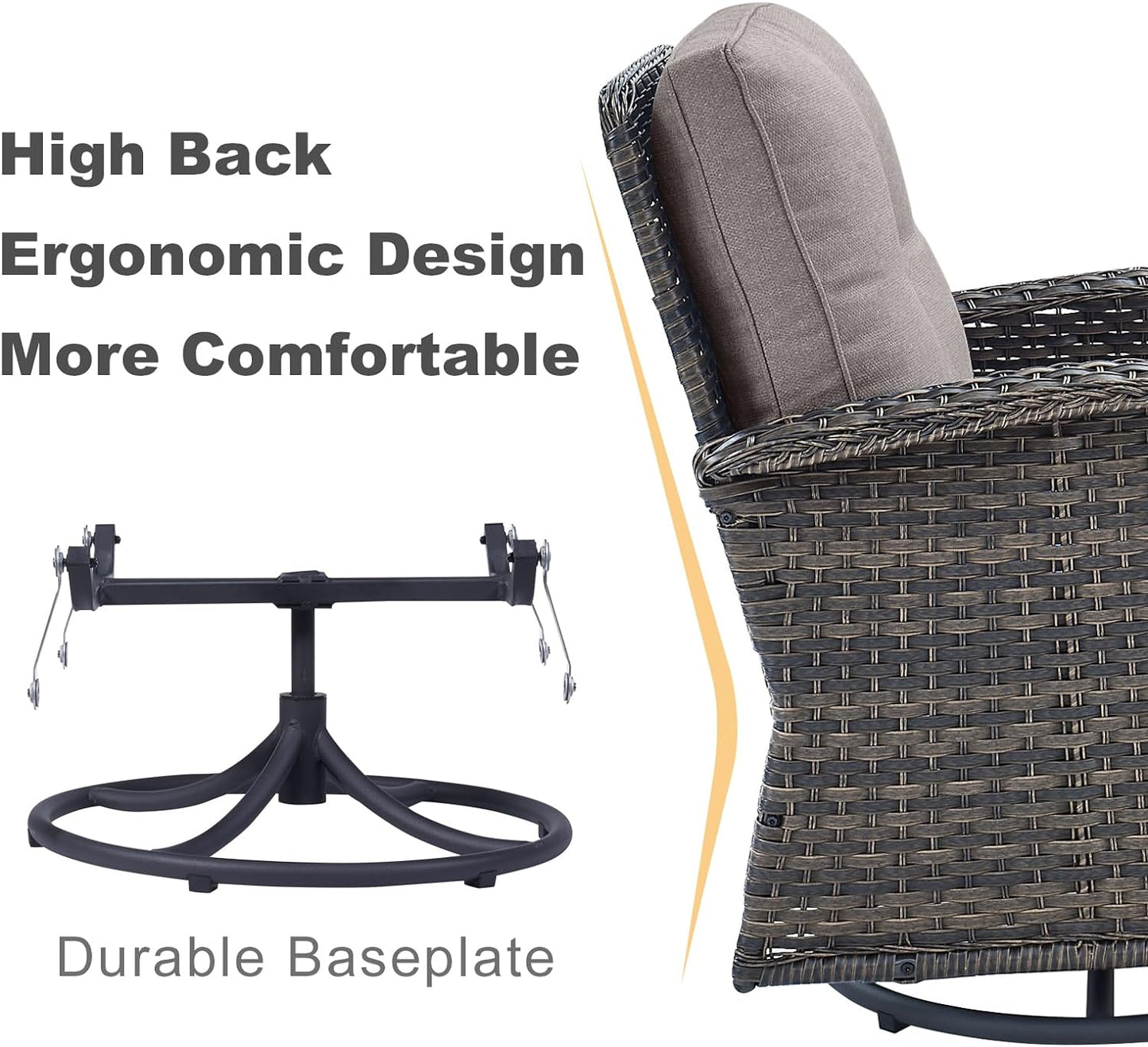 HUMMUH 7-Piece Outdoor Patio Furniture All-Weather PE Wicker Outdoor Conversation Set-Patio Couch Swivel Rocker Chairs with Ottomans Tables for Backyard,Poolside,Deck