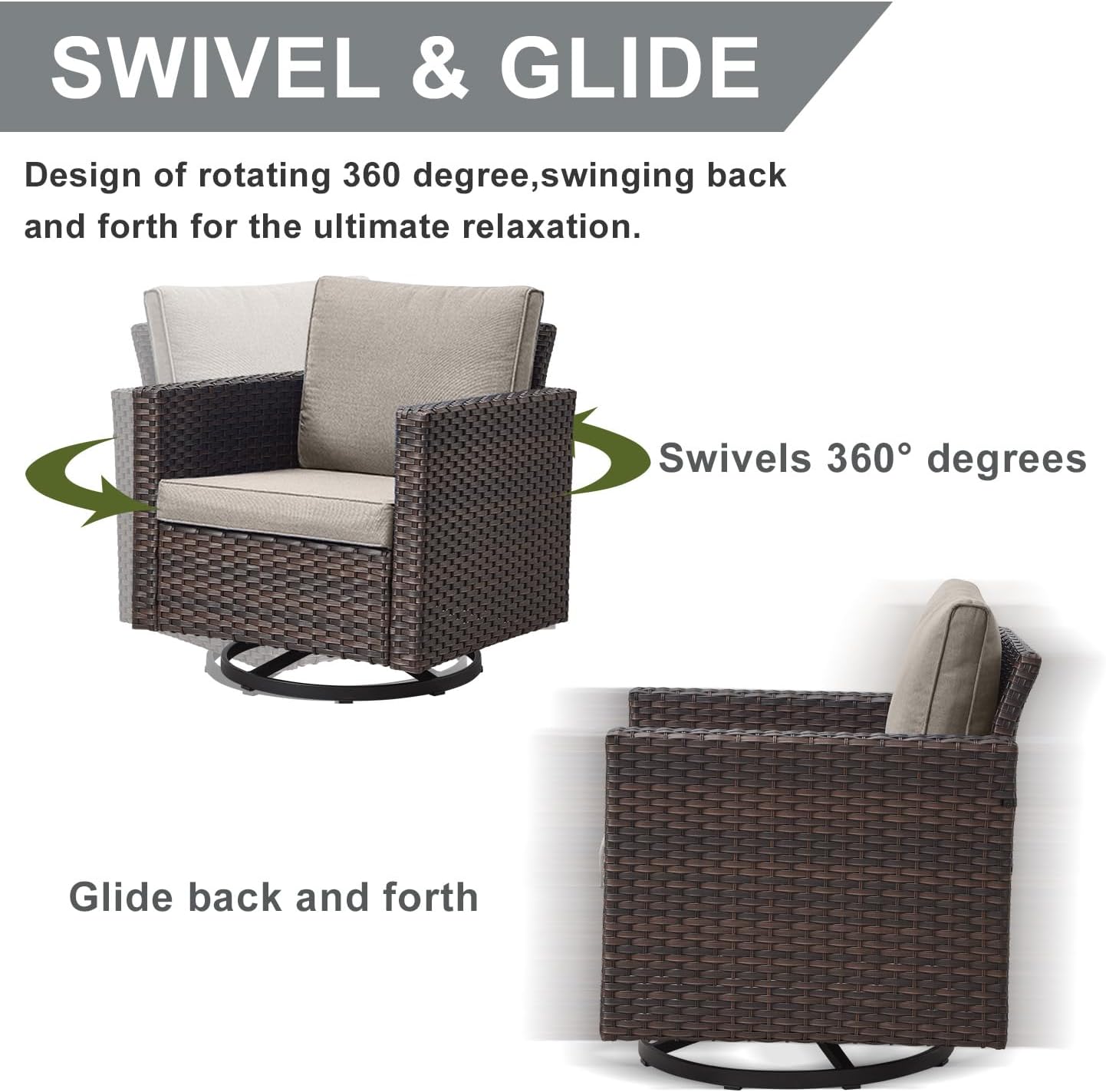 HUMMUH 8 Pieces Patio Furniture,Outdoor Modular Sectional Couch Swivel Rocking Chairs with Ottomans,All Weather PE Wicker Patio Conversation Sets for Garden Porch Backyard